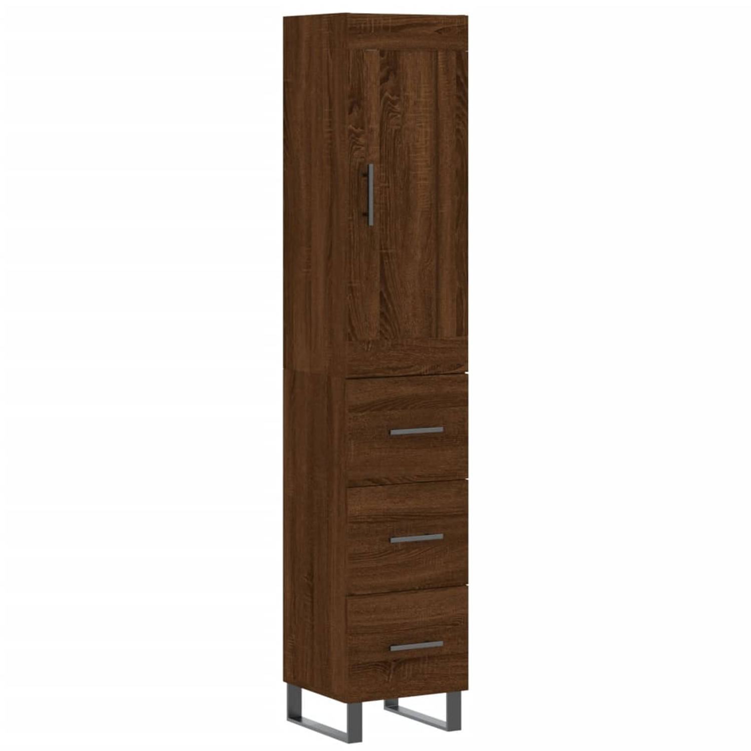 The Living Store Hoge Kast - Bruineiken - Bewerkt hout - 180 cm - Metalen voeten