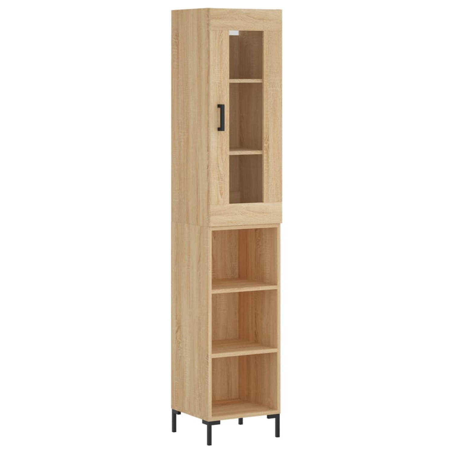 The Living Store Hoge kast 34-5x34x180 cm bewerkt hout sonoma eikenkleurig - Keukenkast