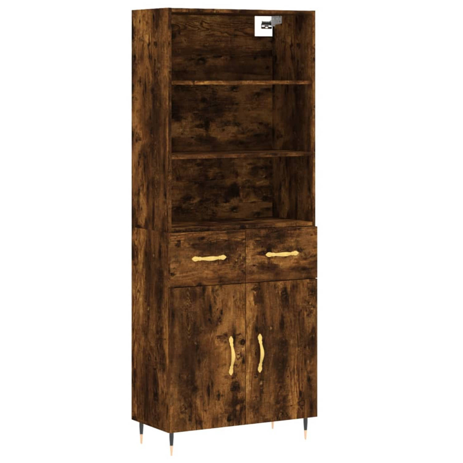 The Living Store Hoge kast - gerookt eiken - bewerkt hout en metaal - 69.5 x 34 x 180 cm