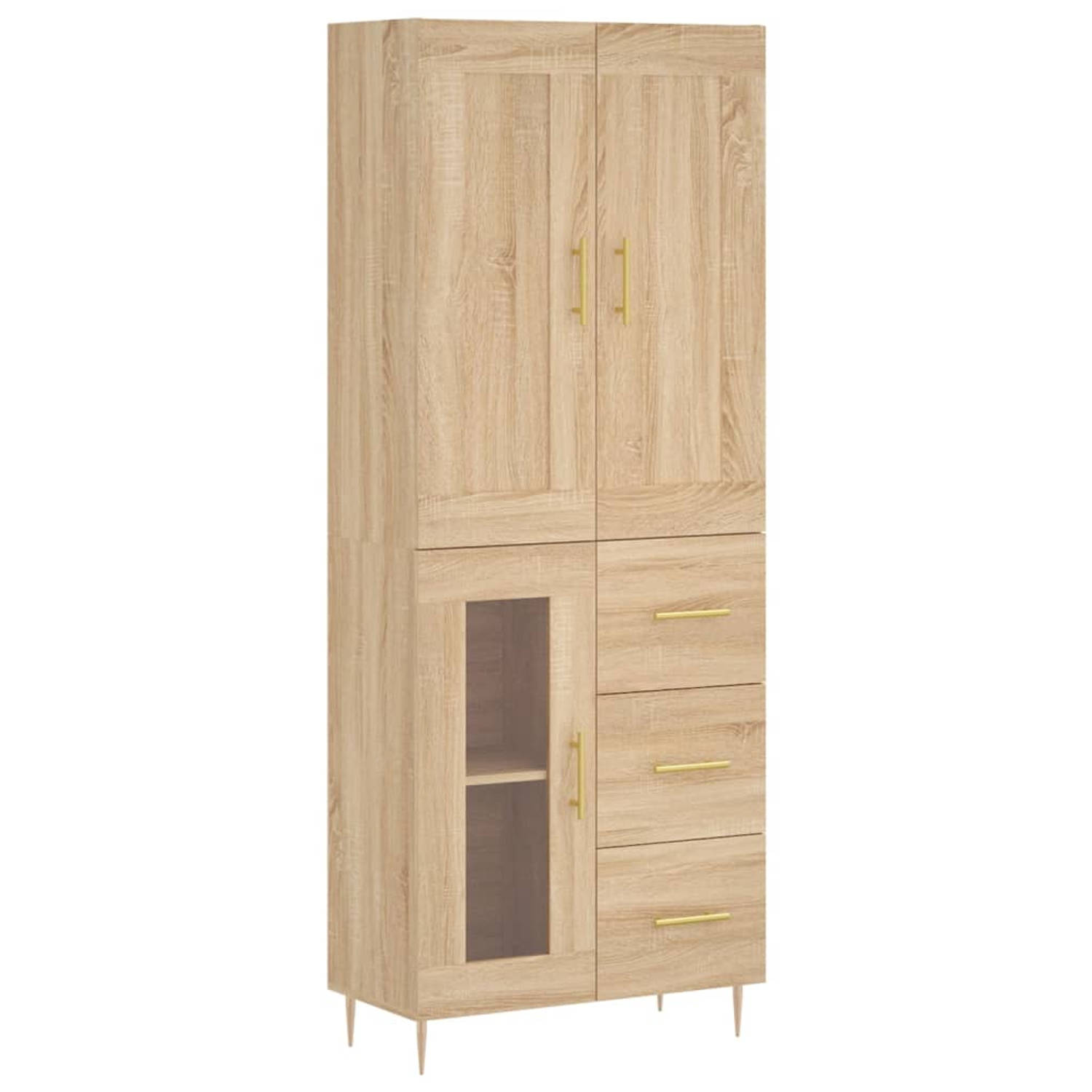 The Living Store-Hoge-kast-69-5x34x180-cm-bewerkt-hout-sonoma-eikenkleurig - Keukenkast