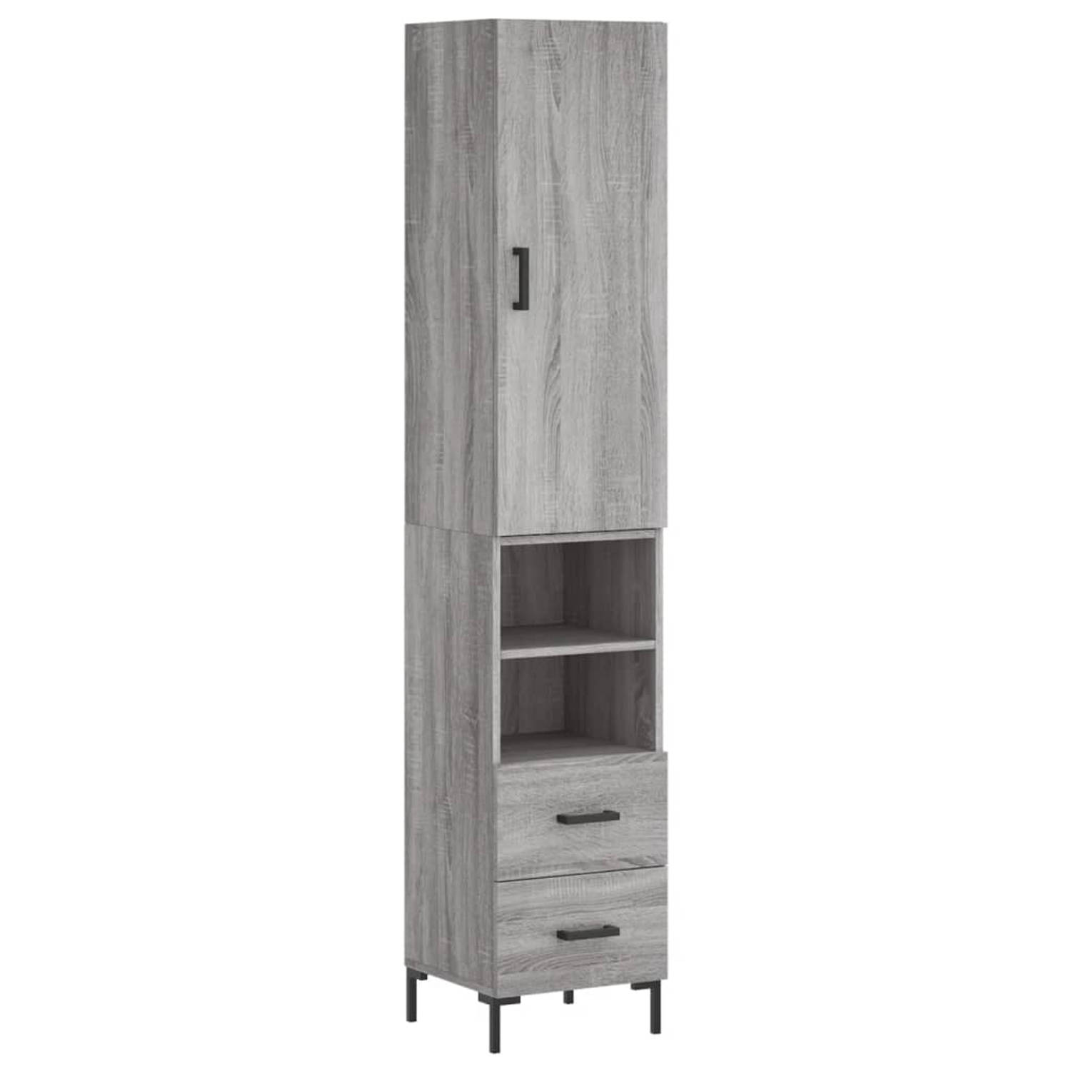 The Living Store Hoge kast 34-5x34x180 cm bewerkt hout grijs sonoma eikenkleurig - Keukenkast