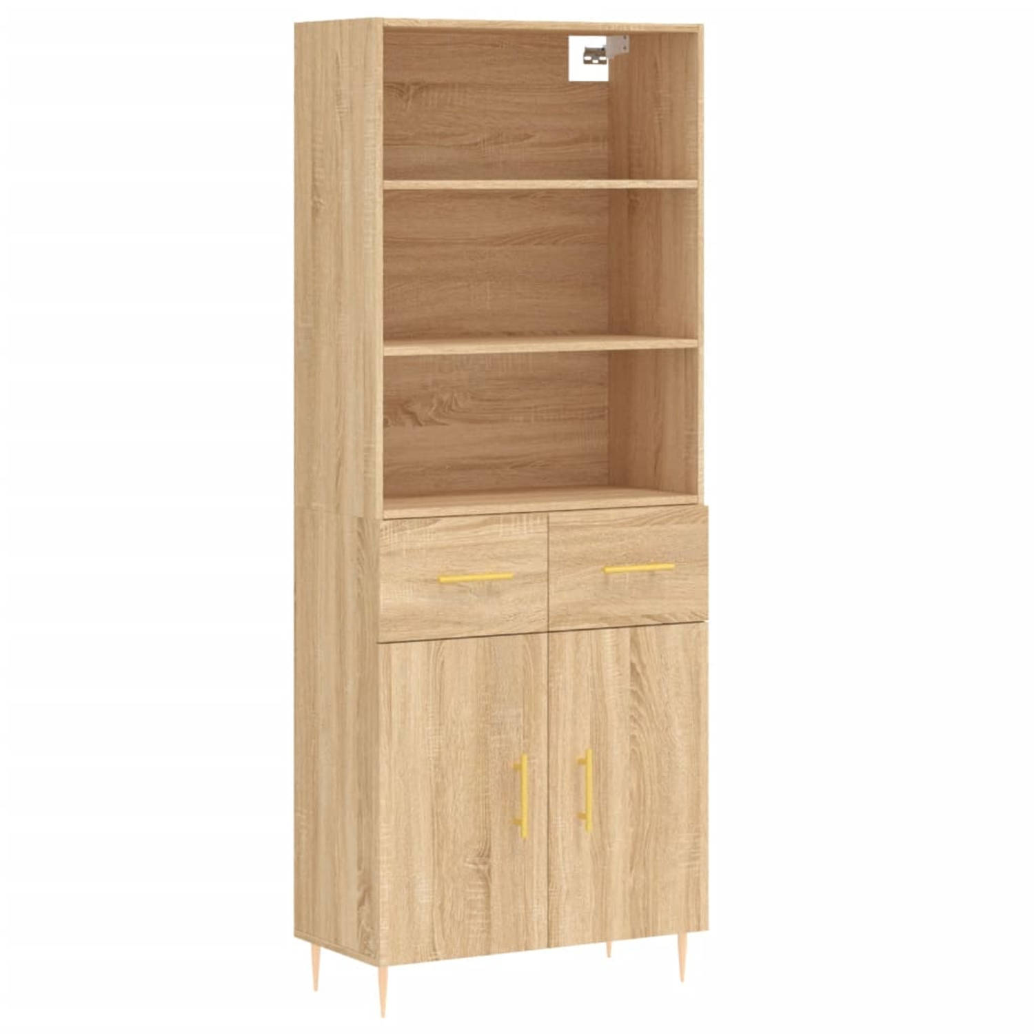 The Living Store Hoge Kast - Sonoma Eiken - Bewerkt Hout en Metaal - 69.5 x 34 x 180 cm