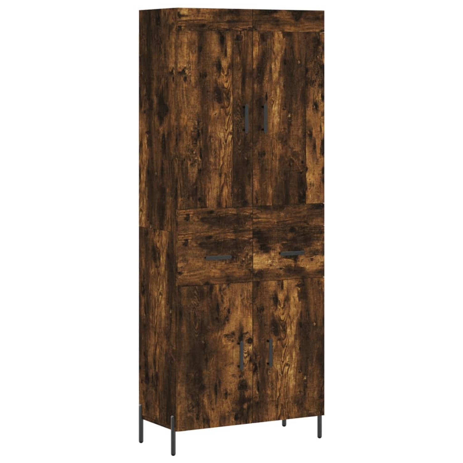 The Living Store Hoge kast - Gerookt eiken - 69.5 x 34 x 180 cm - Duurzaam hout/metaal