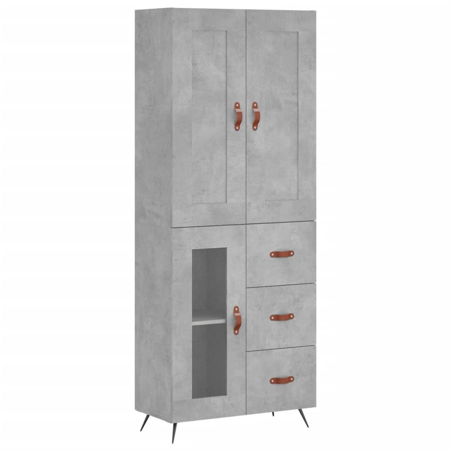 The Living Store-Hoge-kast-69-5x34x180-cm-bewerkt-hout-betongrijs - Keukenkast