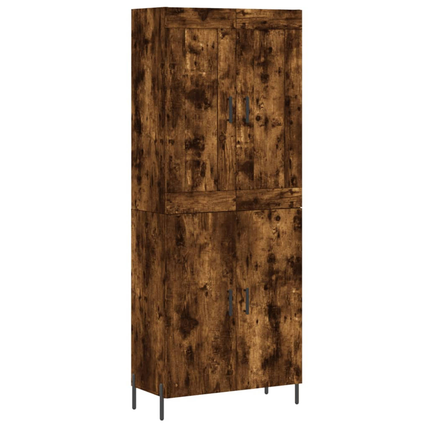 The Living Store Hoge Kast - Gerookt Eiken - Dressoir en Opzetkast - 69.5 x 34 x 180 cm - Duurzaam Materiaal