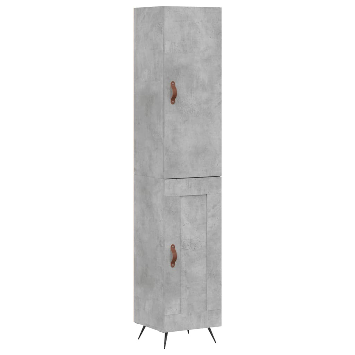 The Living Store Hoge Kast Betongrijs - Bewerkt Hout en Metaal - 34.5 x 34 x 180 cm (B x D x H)