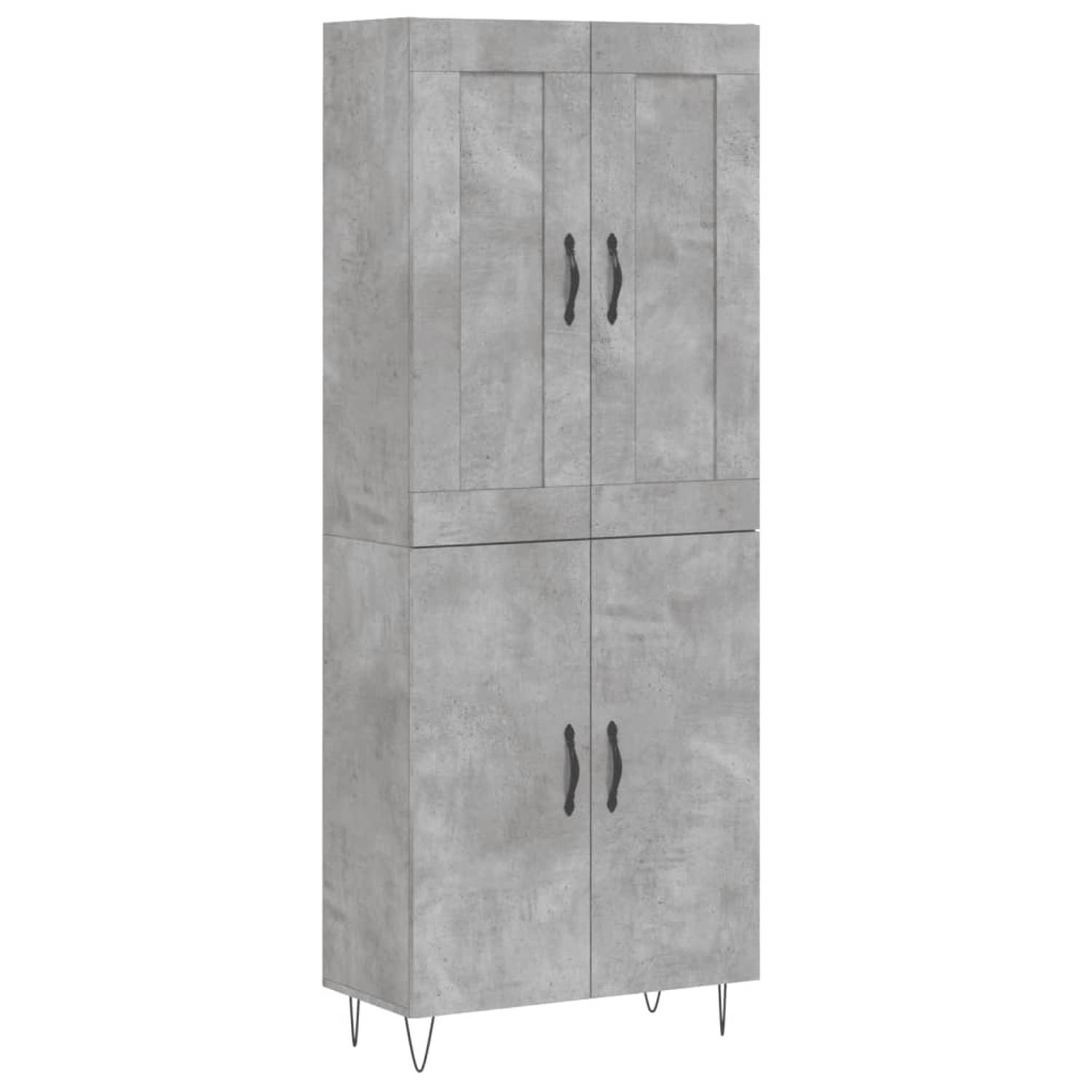 The Living Store - Hoge kast - Betongrijs - 69.5 x 34 x 180 cm (B x D x H) - Duurzaam hout en ijzer