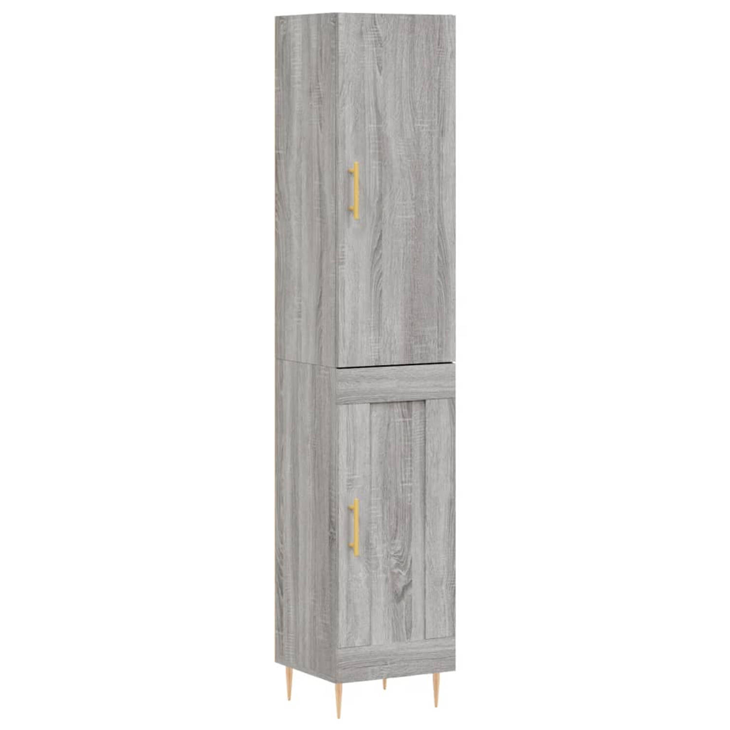 The Living Store-Hoge-kast-34-5x34x180-cm-bewerkt-hout-grijs-sonoma-eikenkleurig - Keukenkast