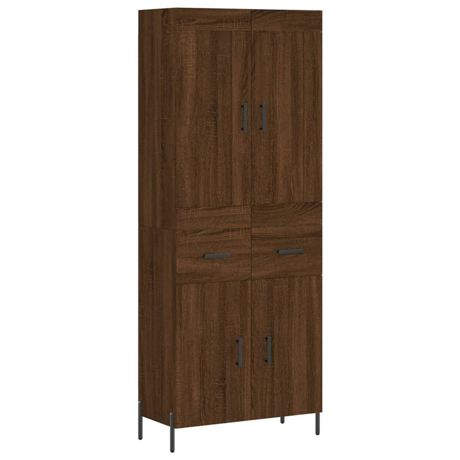 The Living Store Hoge kast - bewerkt hout - 69.5 x 34 x 180 cm - Bruineiken