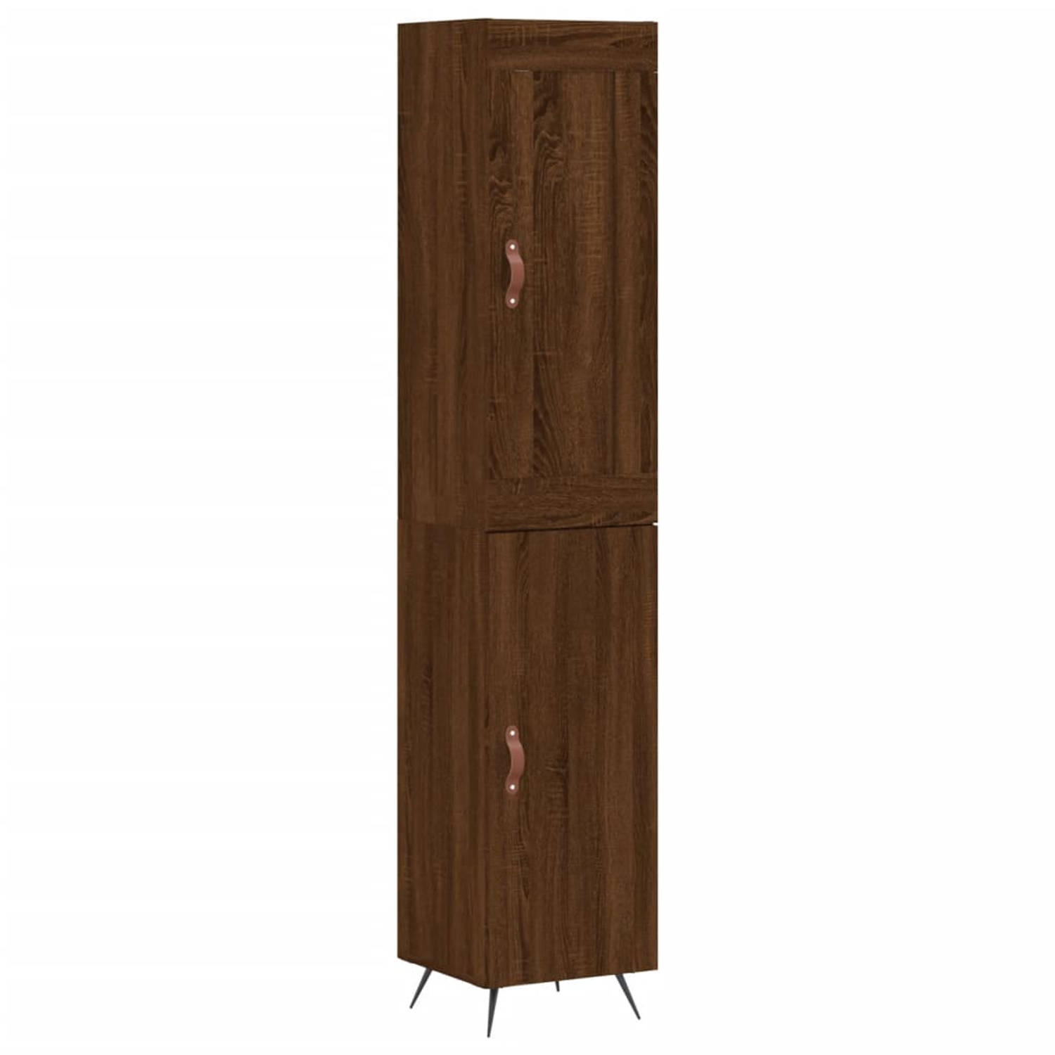 The Living Store-Hoge-kast-34-5x34x180-cm-bewerkt-hout-bruineikenkleurig - Keukenkast