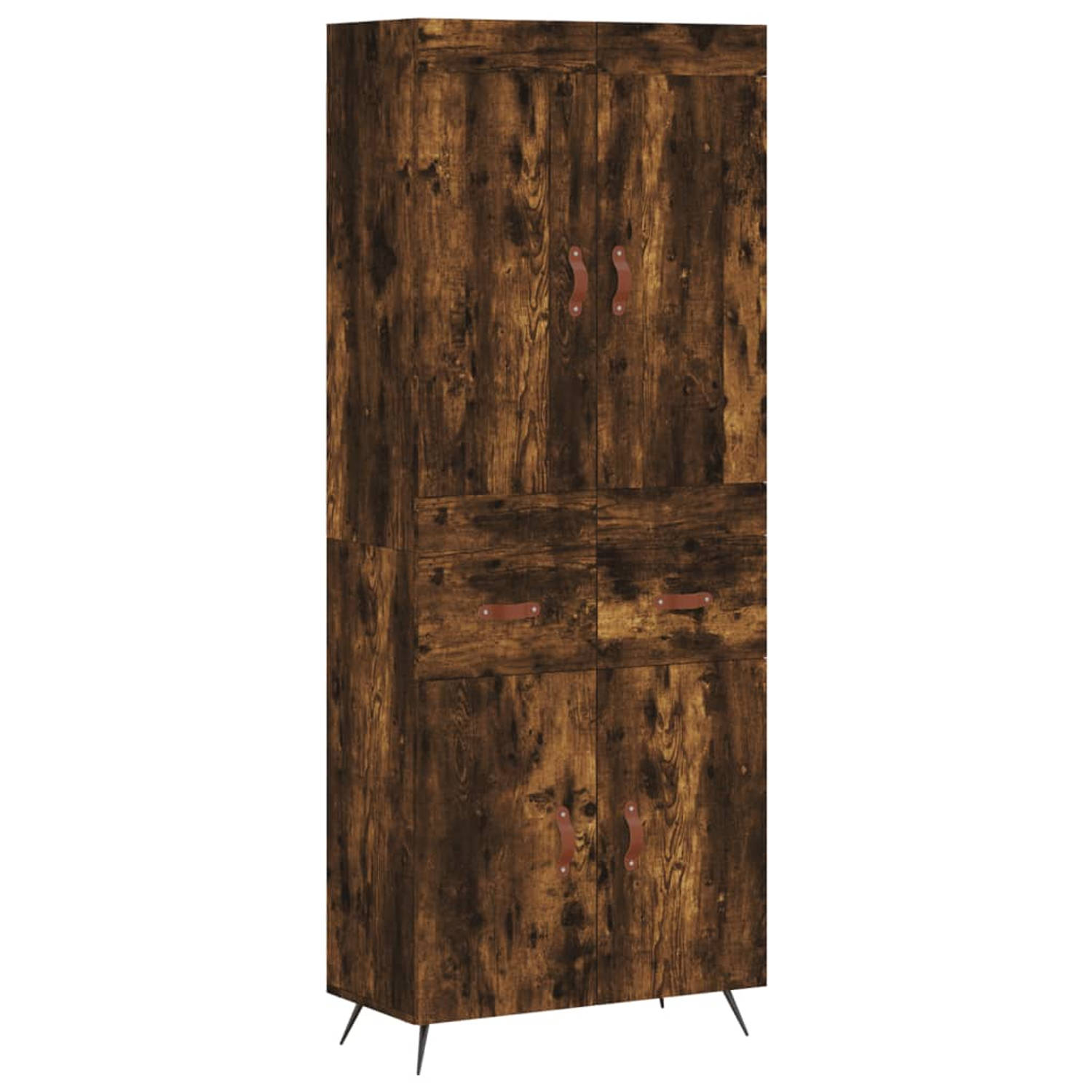 The Living Store Hoge kast - Gerookt eiken - Bewerkt hout - 69.5 x 34 x 180 cm