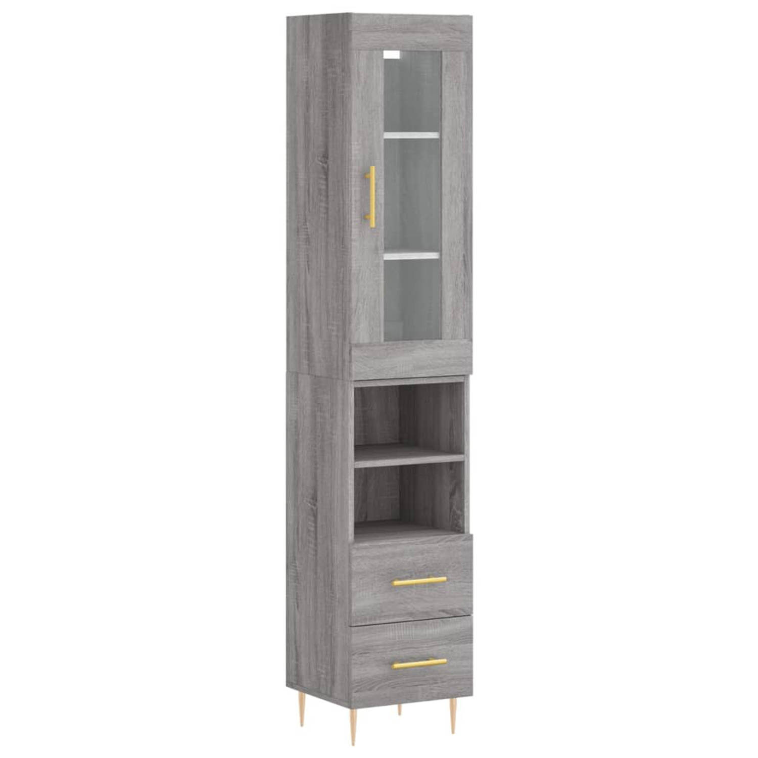 The Living Store - Hoge kast - Grijs sonoma eiken - 34.5 x 34 x 180 cm - Duurzaam materiaal