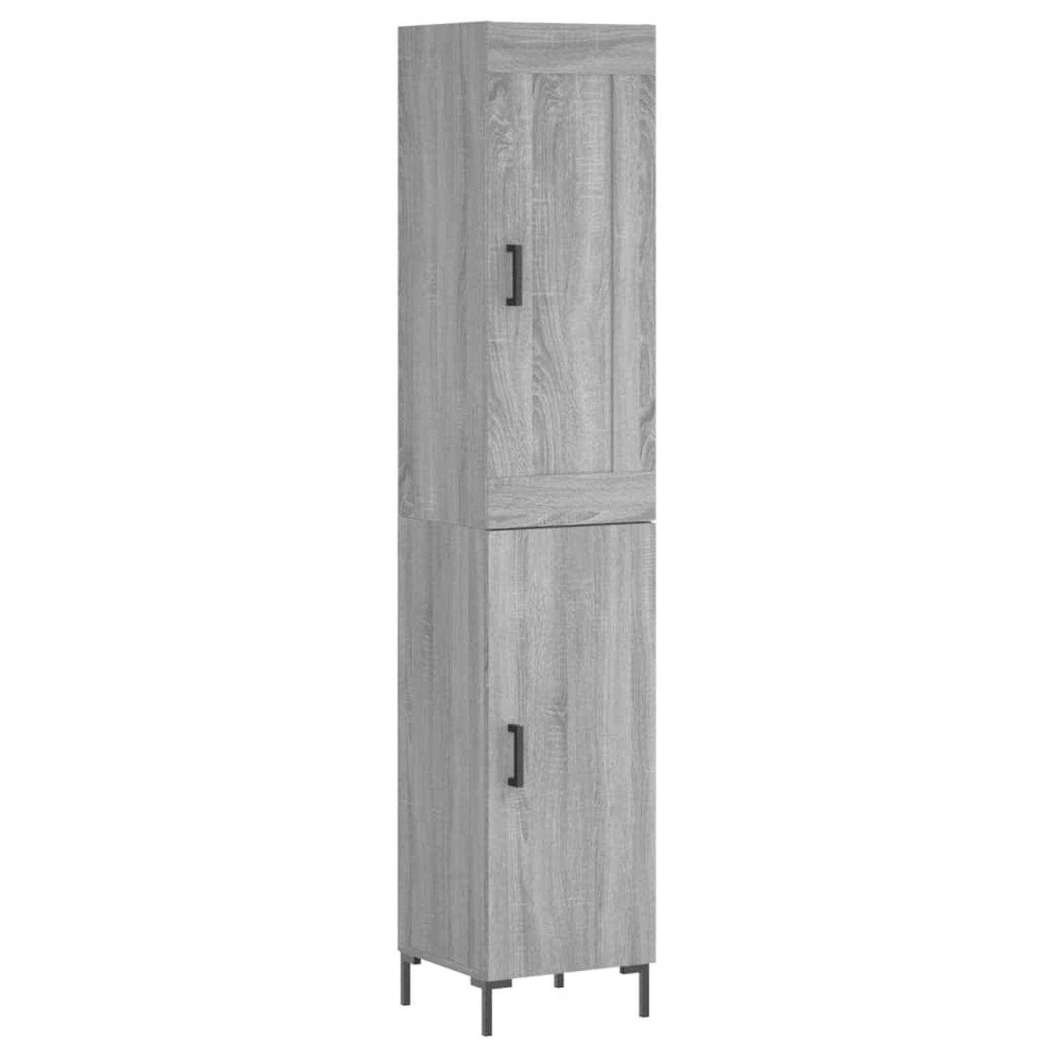 The Living Store Hoge Kast - Grijs Sonoma Eiken - 34.5 x 34 x 180 cm - Duurzaam hout