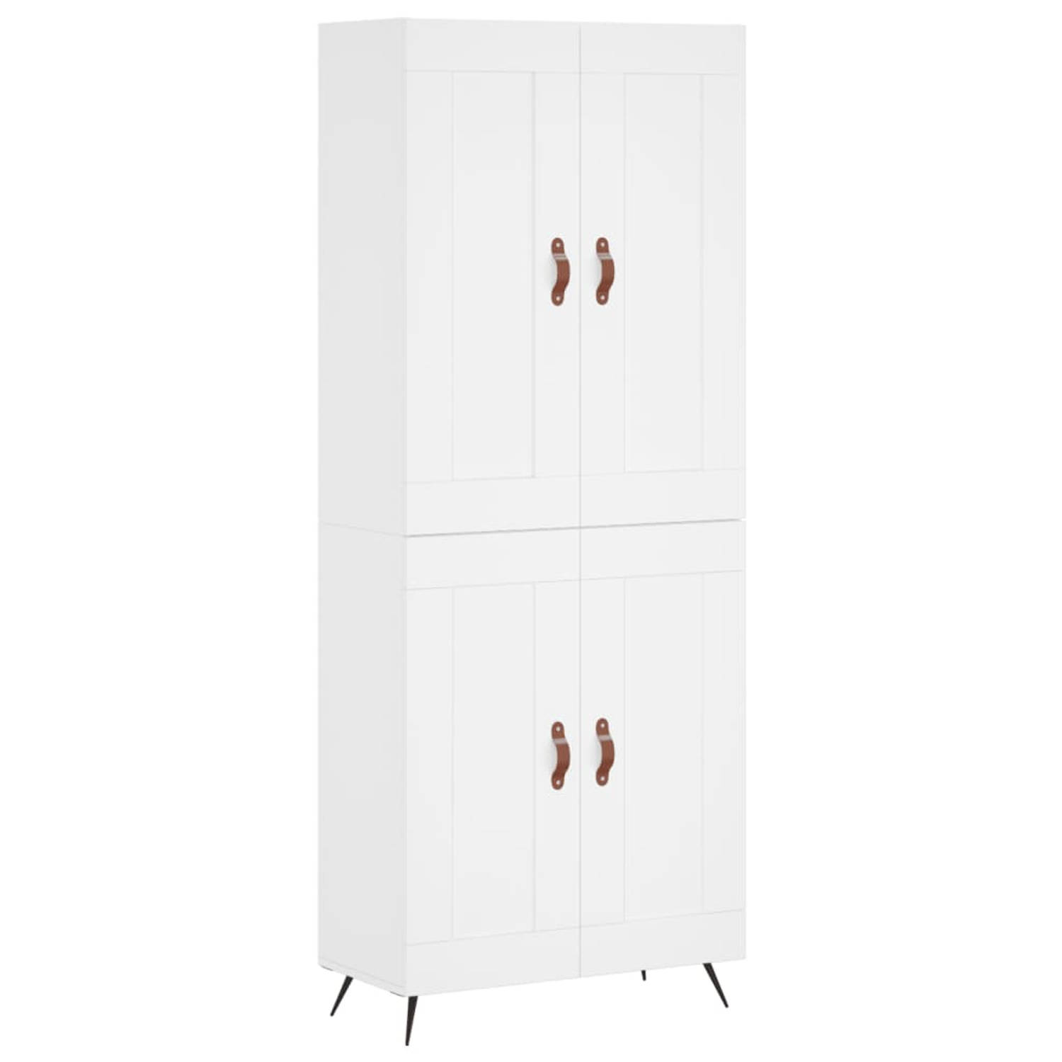 The Living Store Hoge Kast - 69.5 x 34 x 180 cm - Wit - Bewerkt Hout en IJzer