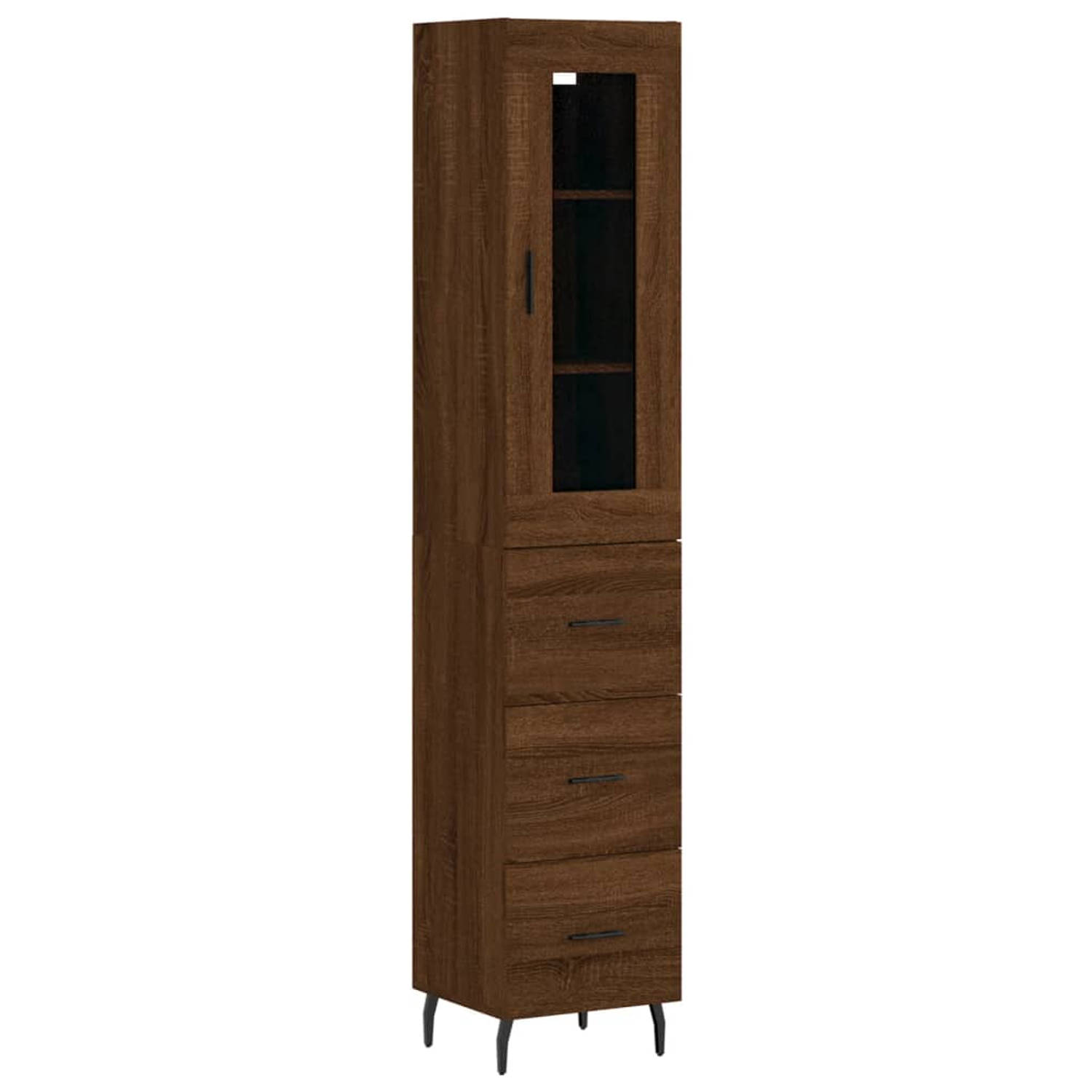 The Living Store Hoge Kast - Dressoir - Opzetkast - Bruineiken - 34.5 x 34 x 180 cm (B x D x H)