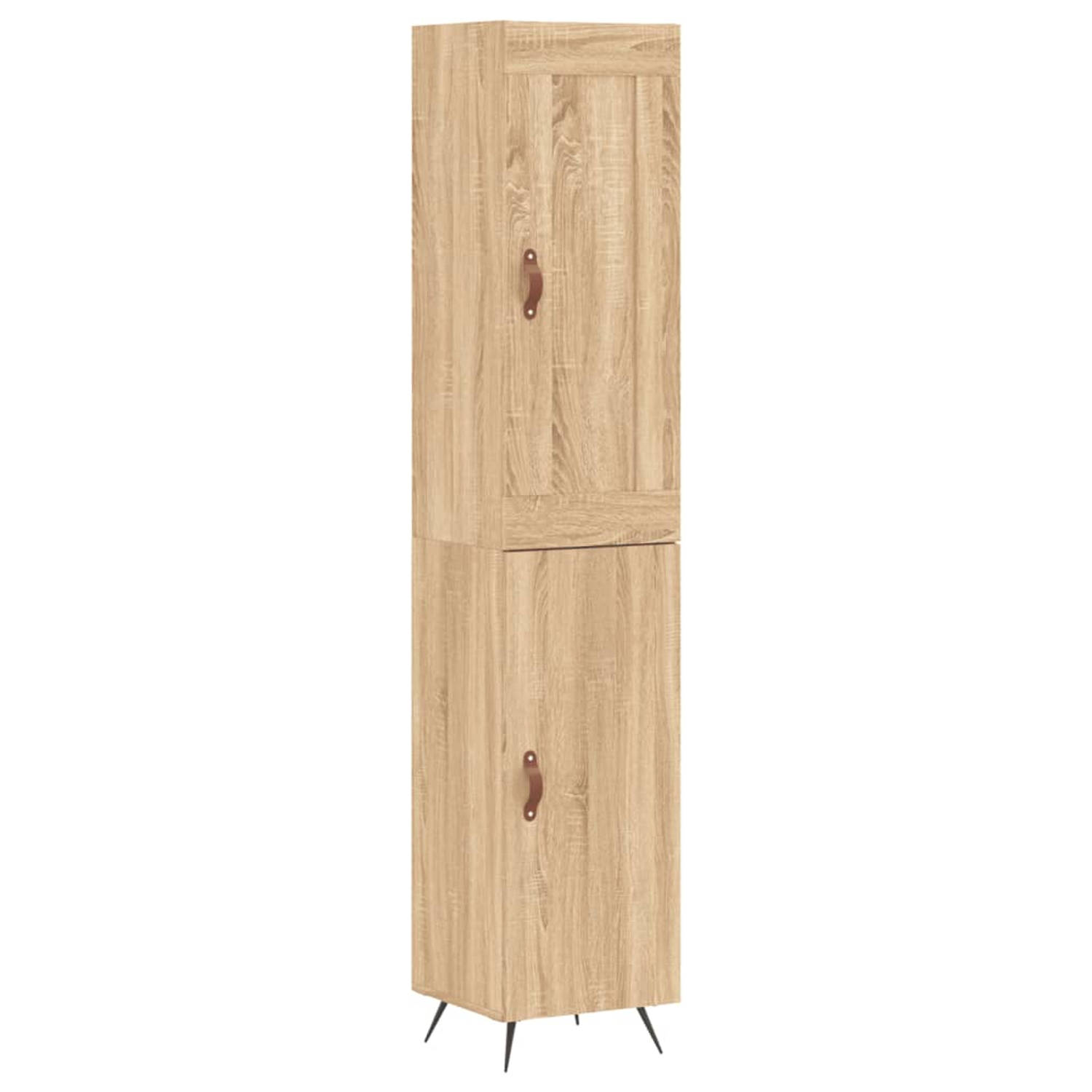 The Living Store Hoge Kast Bewerkt Hout - 34.5 x 34 x 180 cm - Sonoma Eiken