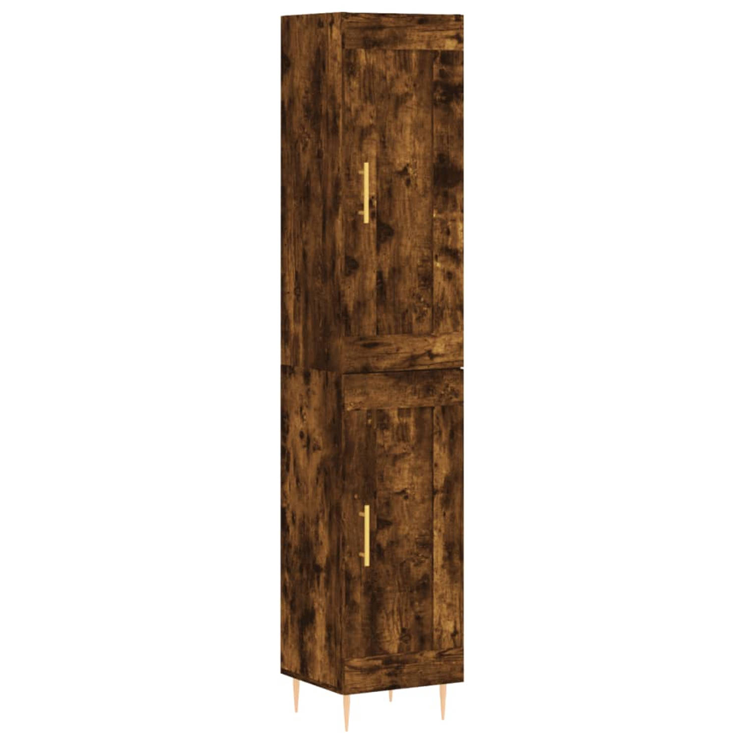 The Living Store Hoge kast 34-5x34x180 cm bewerkt hout gerookt eikenkleurig - Keukenkast