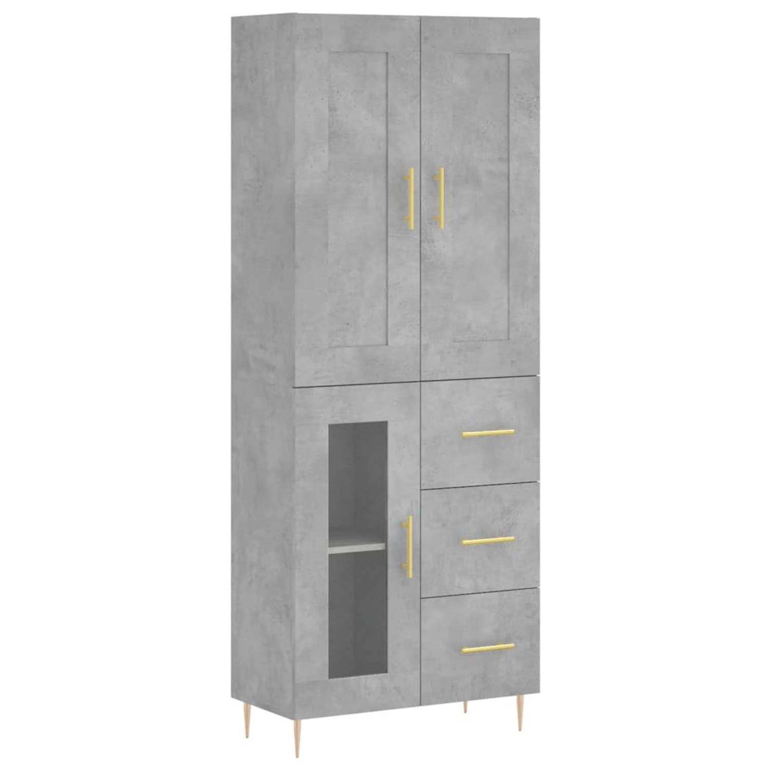 The Living Store-Hoge-kast-69-5x34x180-cm-bewerkt-hout-betongrijs - Keukenkast