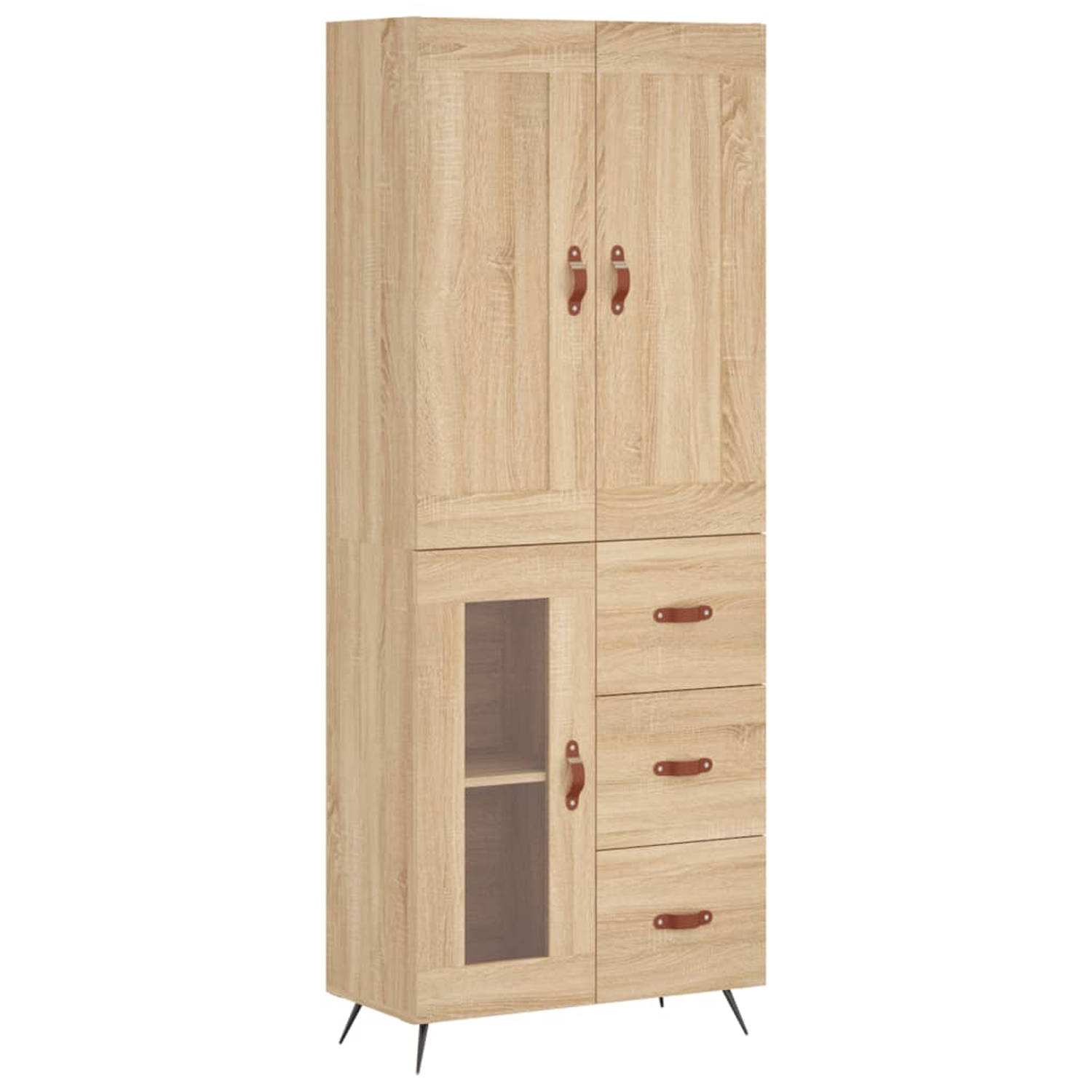 The Living Store-Hoge-kast-69-5x34x180-cm-bewerkt-hout-sonoma-eikenkleurig - Keukenkast