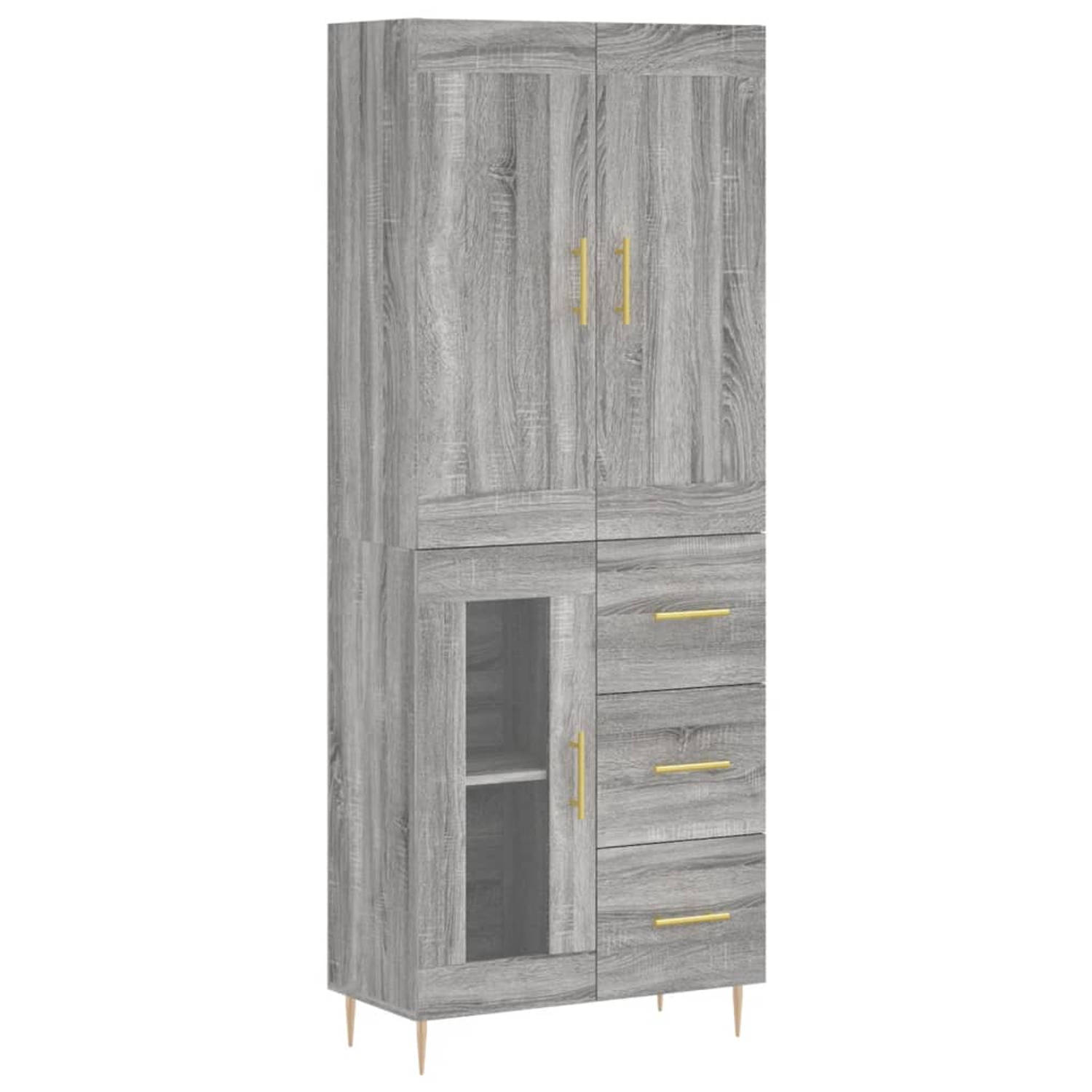 The Living Store-Hoge-kast-69-5x34x180-cm-bewerkt-hout-grijs-sonoma-eikenkleurig - Keukenkast