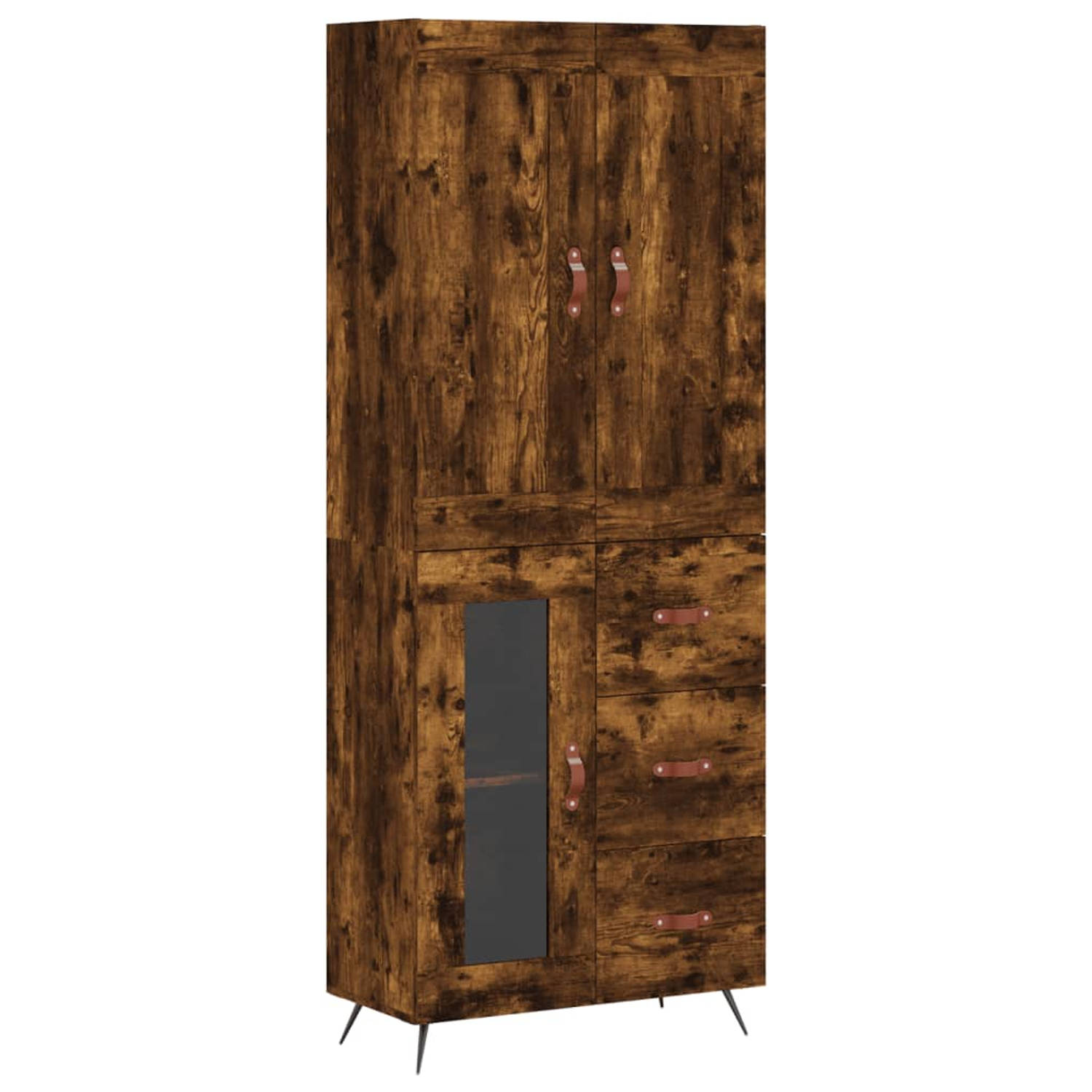 The Living Store-Hoge-kast-69-5x34x180-cm-bewerkt-hout-gerookt-eikenkleurig - Keukenkast