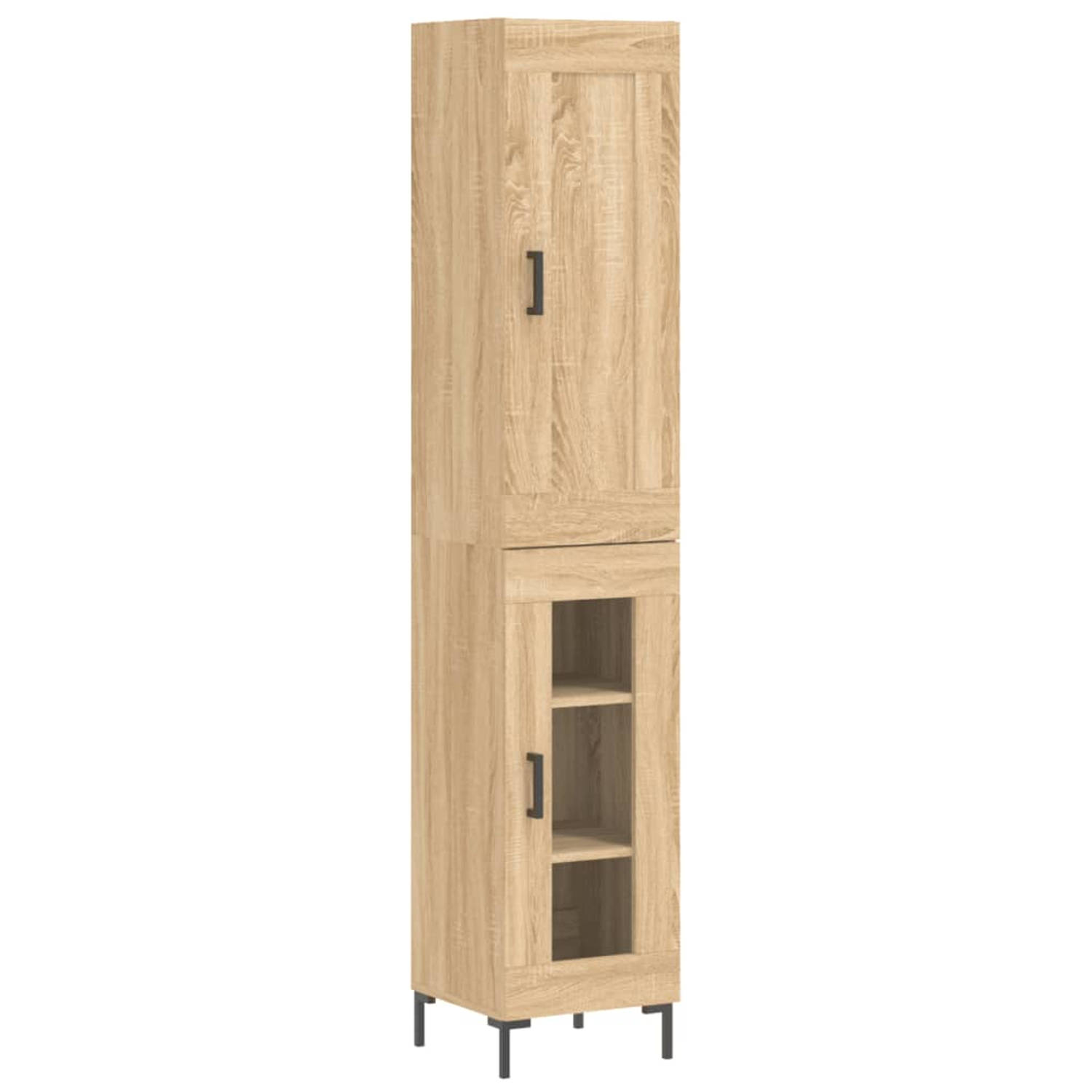 The Living Store - Hoge kast - Bewerkt hout - metaal - glas - 34.5 x 34 x 180 cm - Sonoma eiken