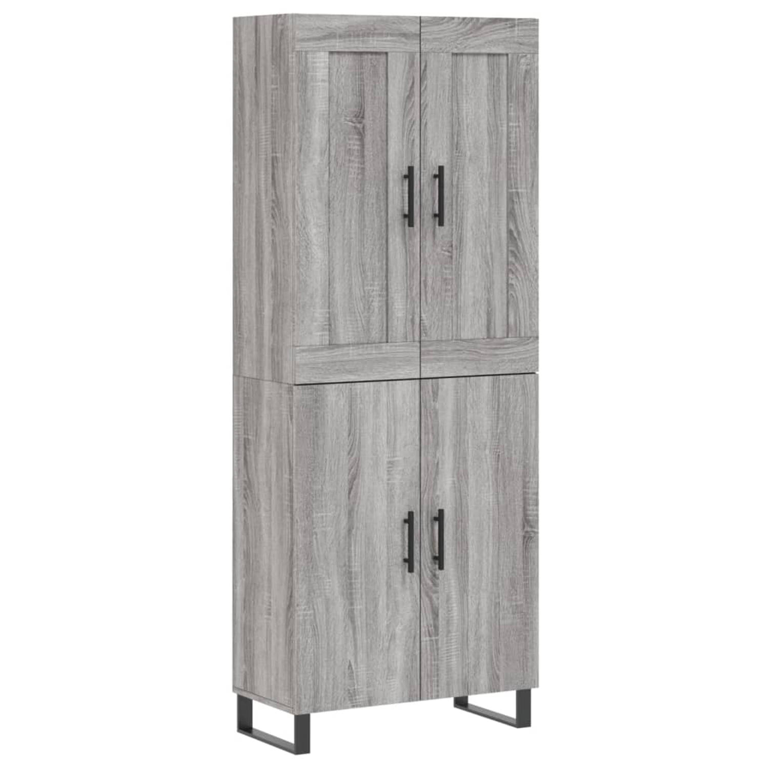 The Living Store Hoge Kast - Bewerkt Hout - Grijs Sonoma Eiken - 69.5 x 34 x 180 cm - Inclusief Dressoir en Opzetkast