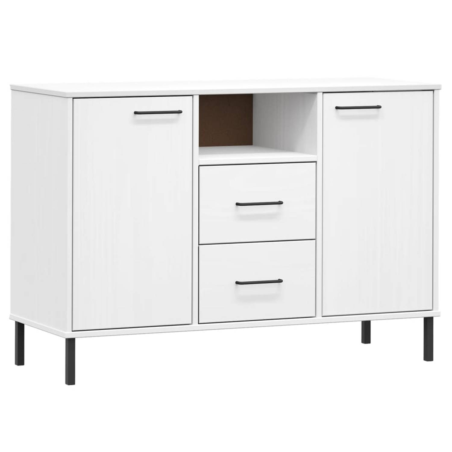 The Living Store Dressoir met metalen poten OSLO 113x40x77 cm grenenhout wit Keukenkast