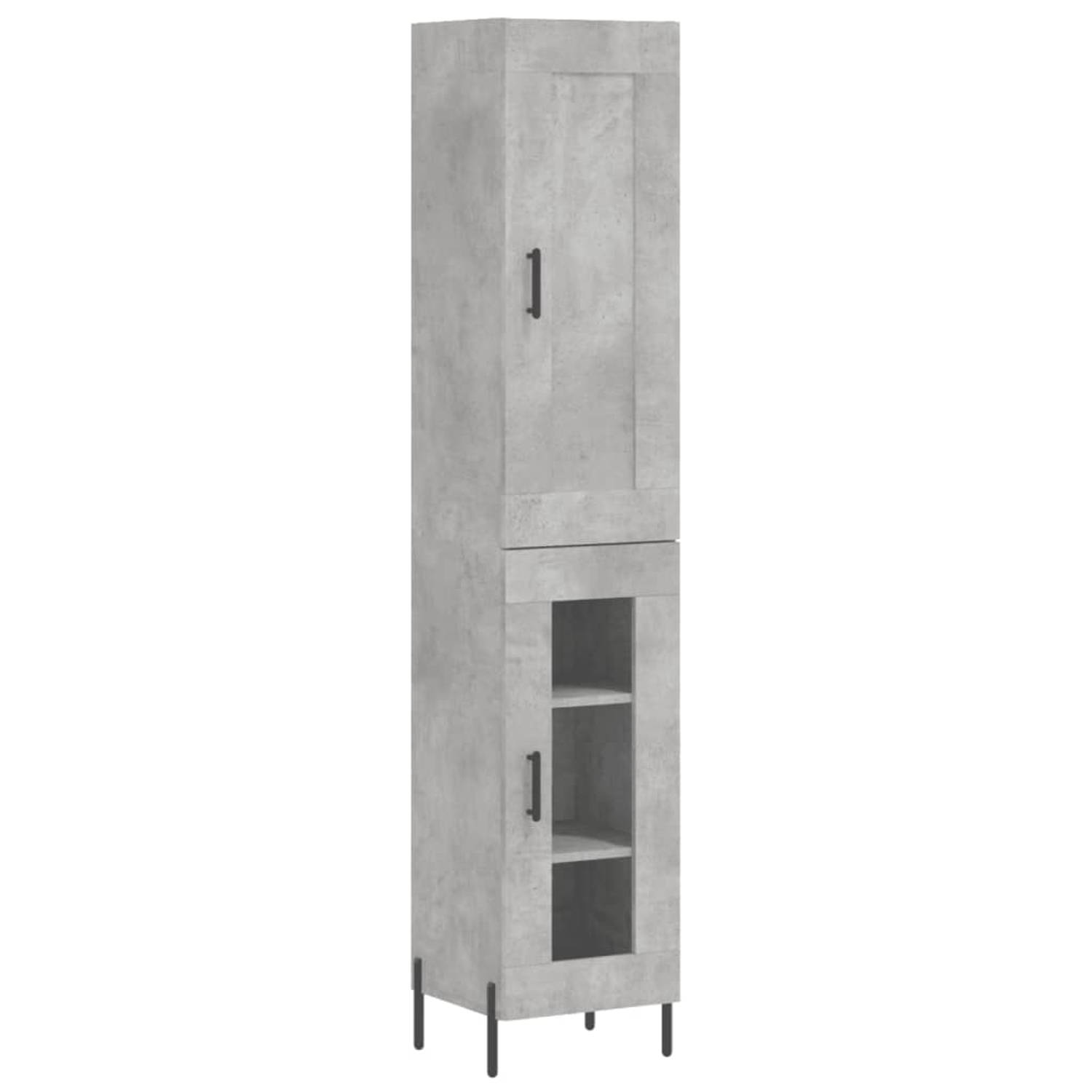 The Living Store Hoge kast 34-5x34x180 cm bewerkt hout betongrijs - Keukenkast