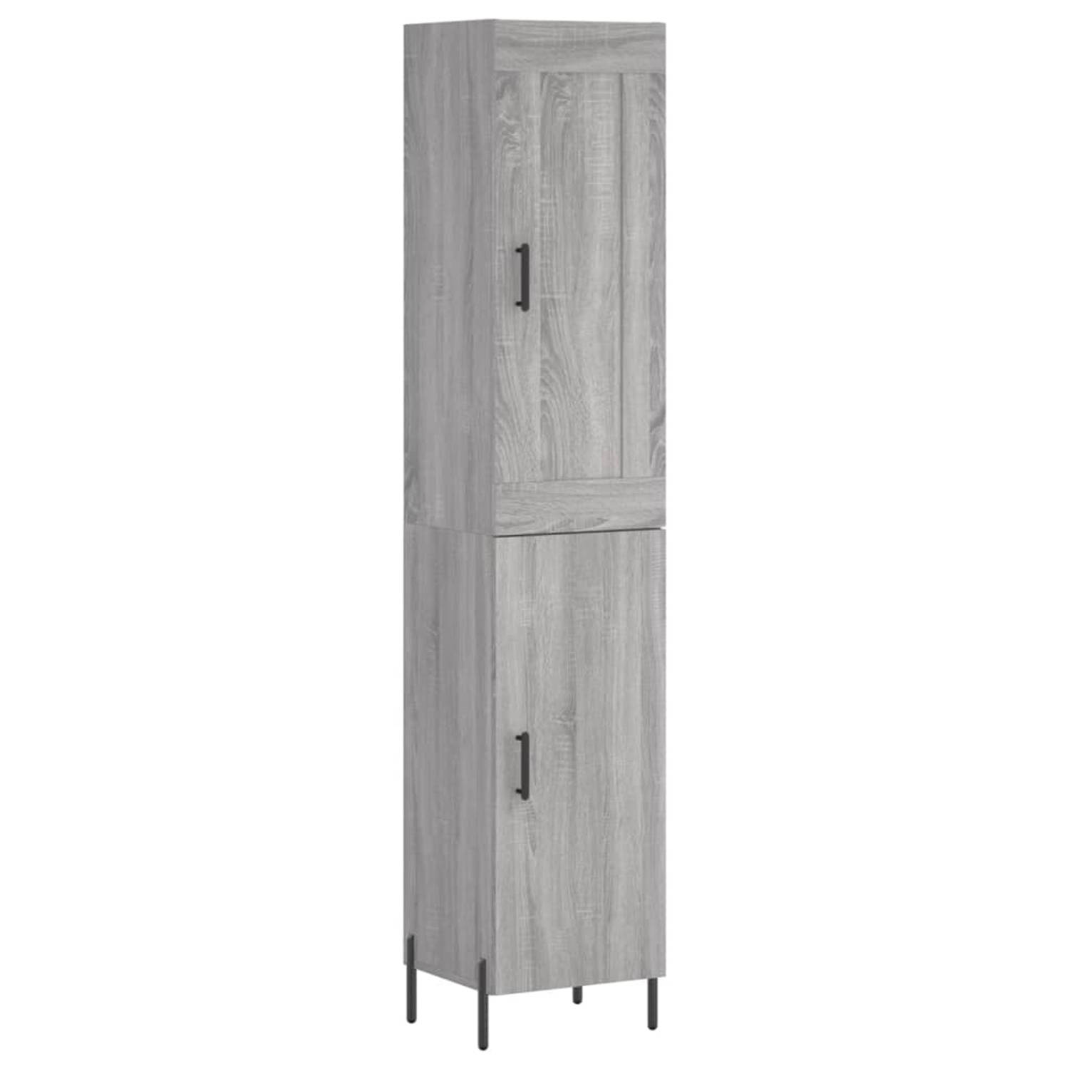 The Living Store Hoge Kast - Grijs Sonoma Eiken - Bewerkt Hout - 34.5 x 34 x 180 cm