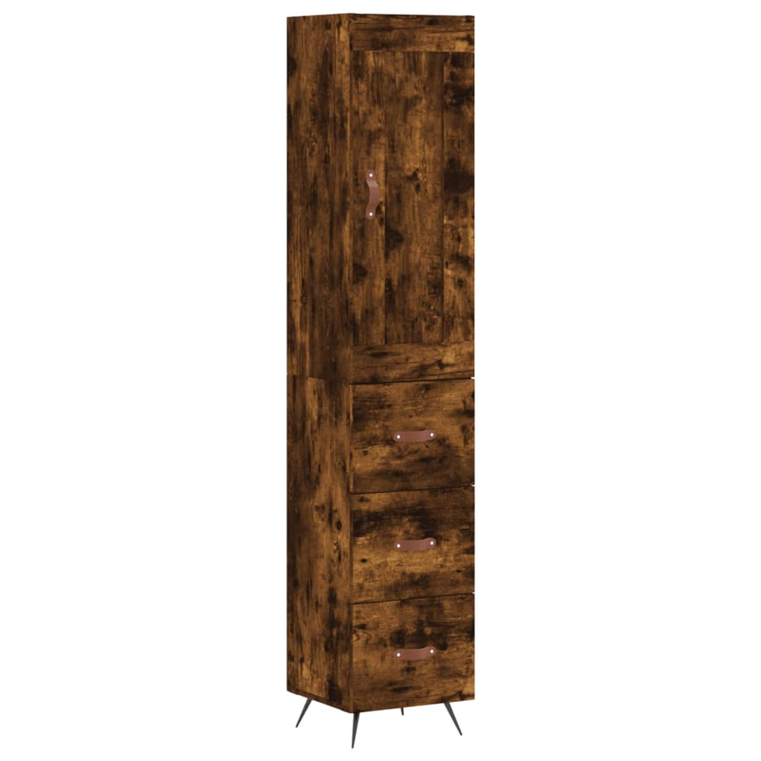 The Living Store Hoge kast - Gerookt eiken - Bewerkt hout - 34.5 x 34 x 180 cm - Duurzaam materiaal