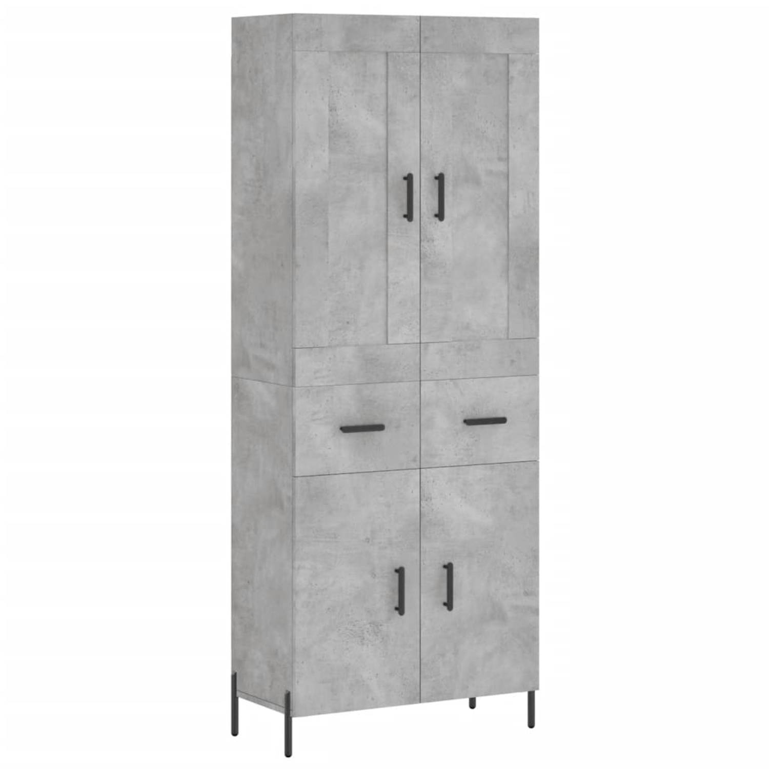 The Living Store Hoge Kast Betongrijs - Bewerkt hout - metaal 69.5 x 34 x 180cm