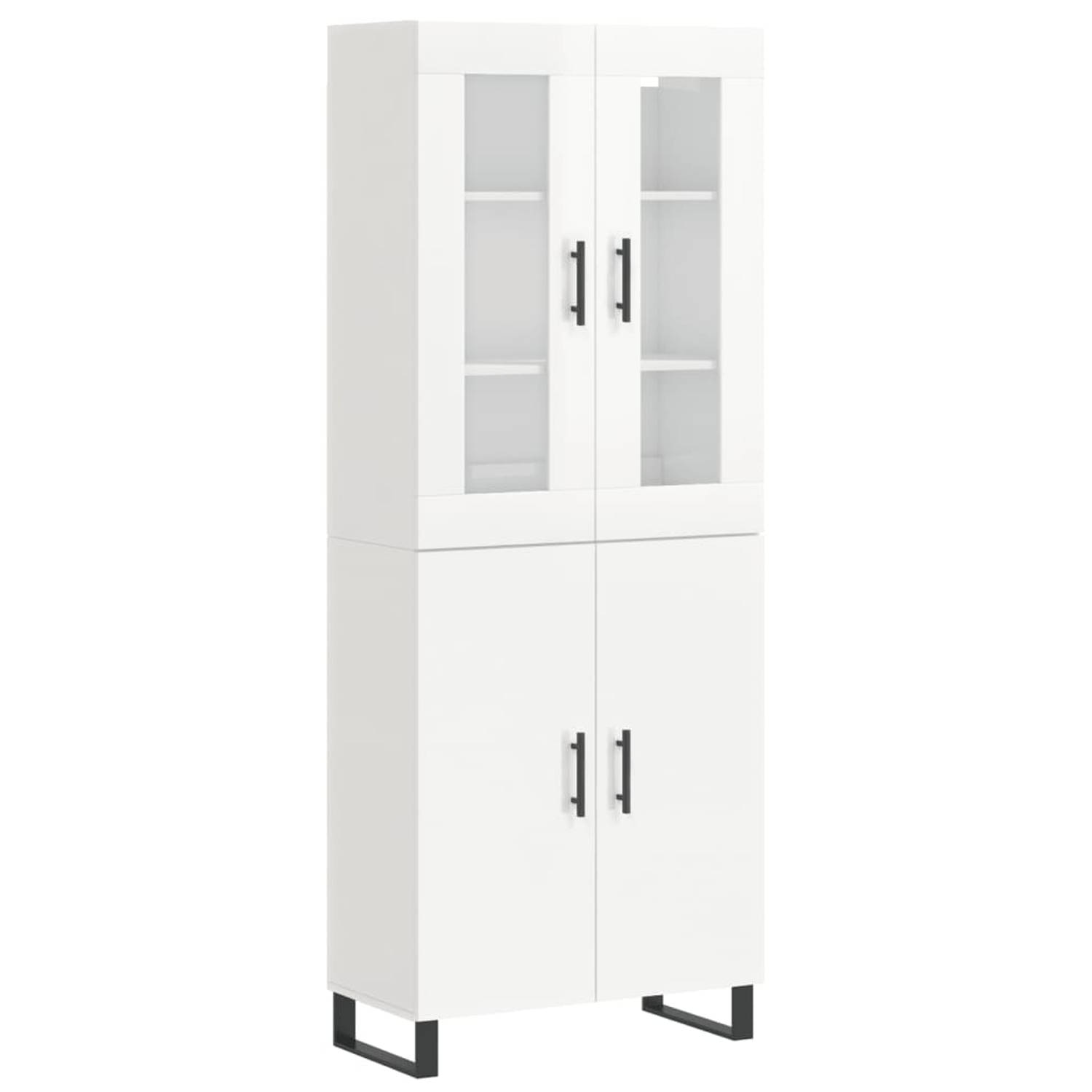 The Living Store-Hoge-kast-69-5x34x180-cm-bewerkt-hout-hoogglans-wit - Keukenkast