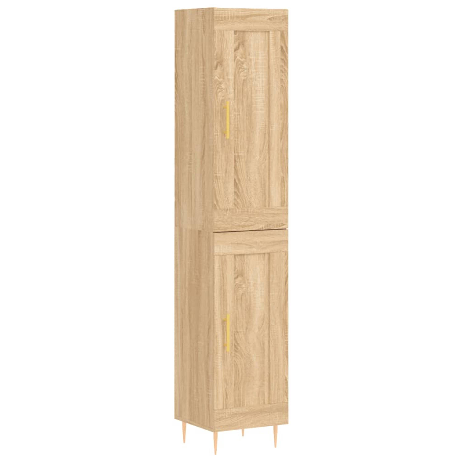 The Living Store Hoge kast 34-5x34x180 cm bewerkt hout sonoma eikenkleurig - Keukenkast