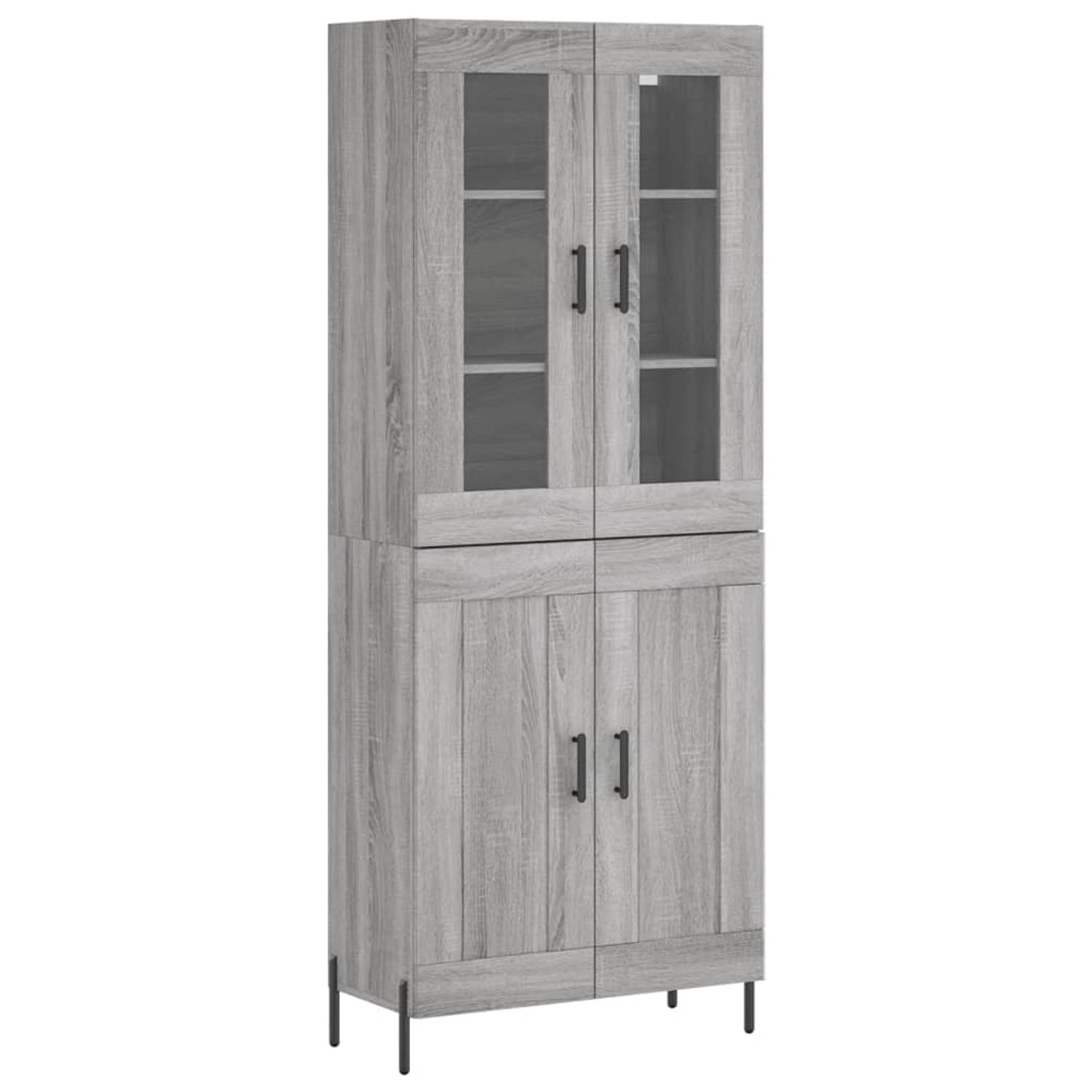 The Living Store Hoge Kast - Dressoir en Opzetkast - 69.5 x 34 x 180 cm (B x D x H) - Grijs Sonoma Eiken