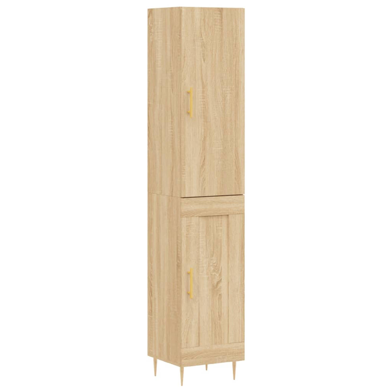 The Living Store Dressoir en Opzetkast - Sonoma Eiken - 34.5 x 34 x 180 cm - Bewerkt hout en metaal