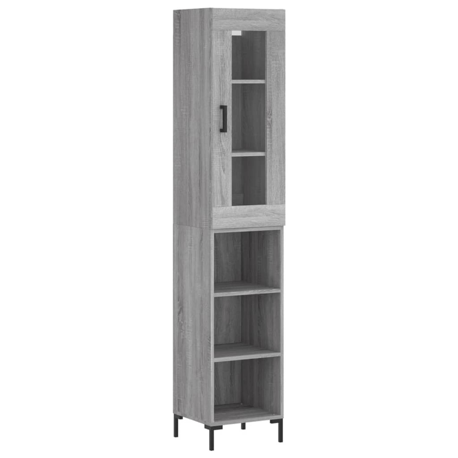 The Living Store Hoge Kast - Schappenkast en Opzetkast - 34.5 x 34 x 180 cm - Grijs Sonoma Eiken