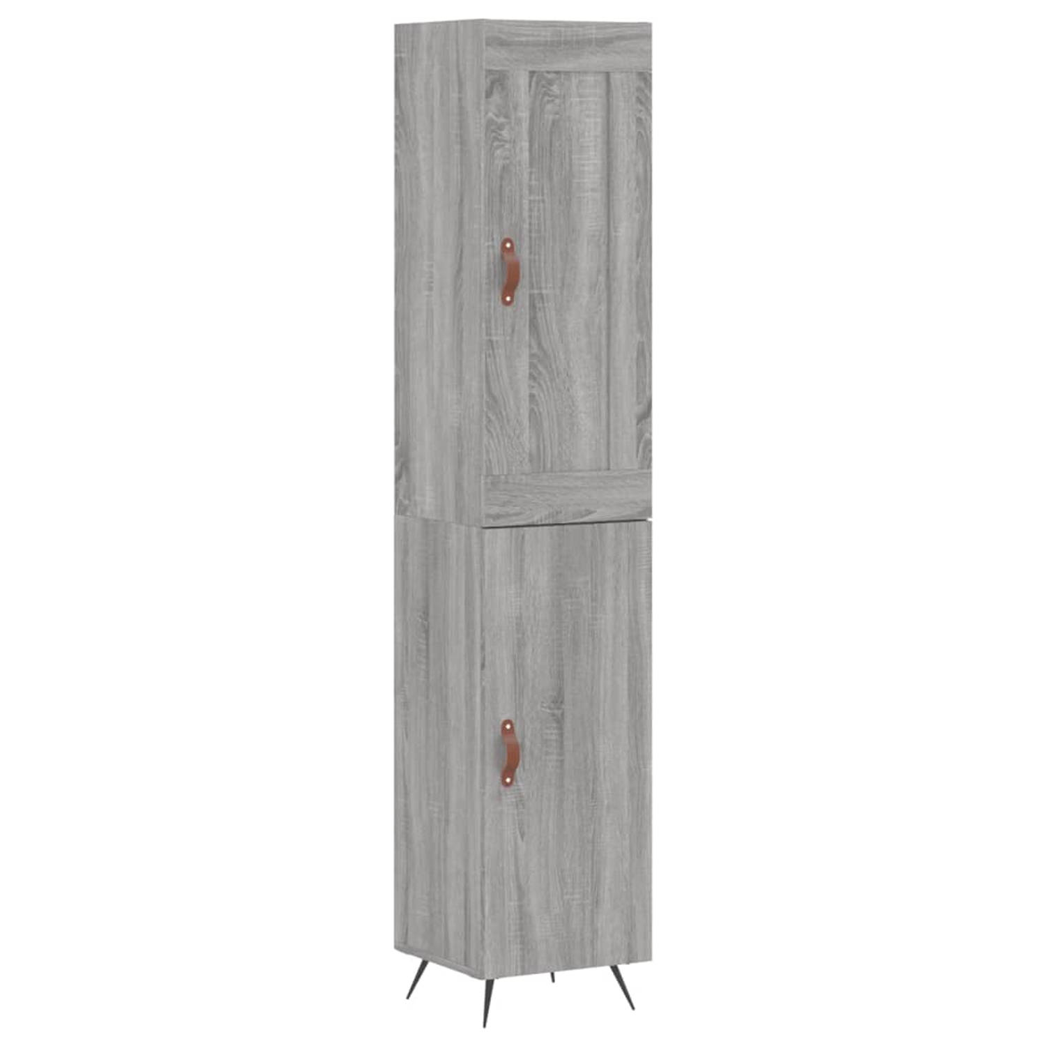 The Living Store-Hoge-kast-34-5x34x180-cm-bewerkt-hout-grijs-sonoma-eikenkleurig - Keukenkast