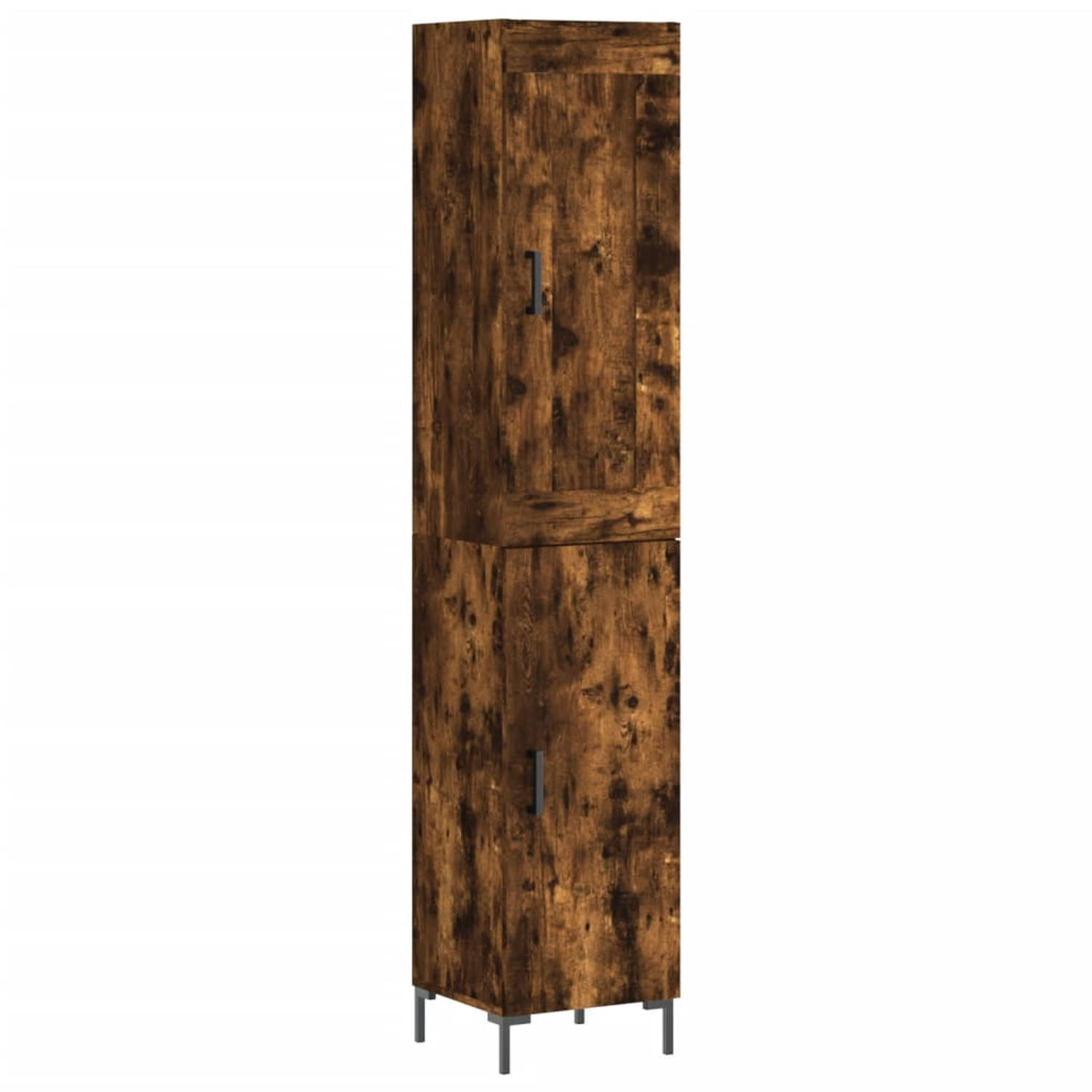 The Living Store-Hoge-kast-34-5x34x180-cm-bewerkt-hout-gerookt-eikenkleurig - Keukenkast