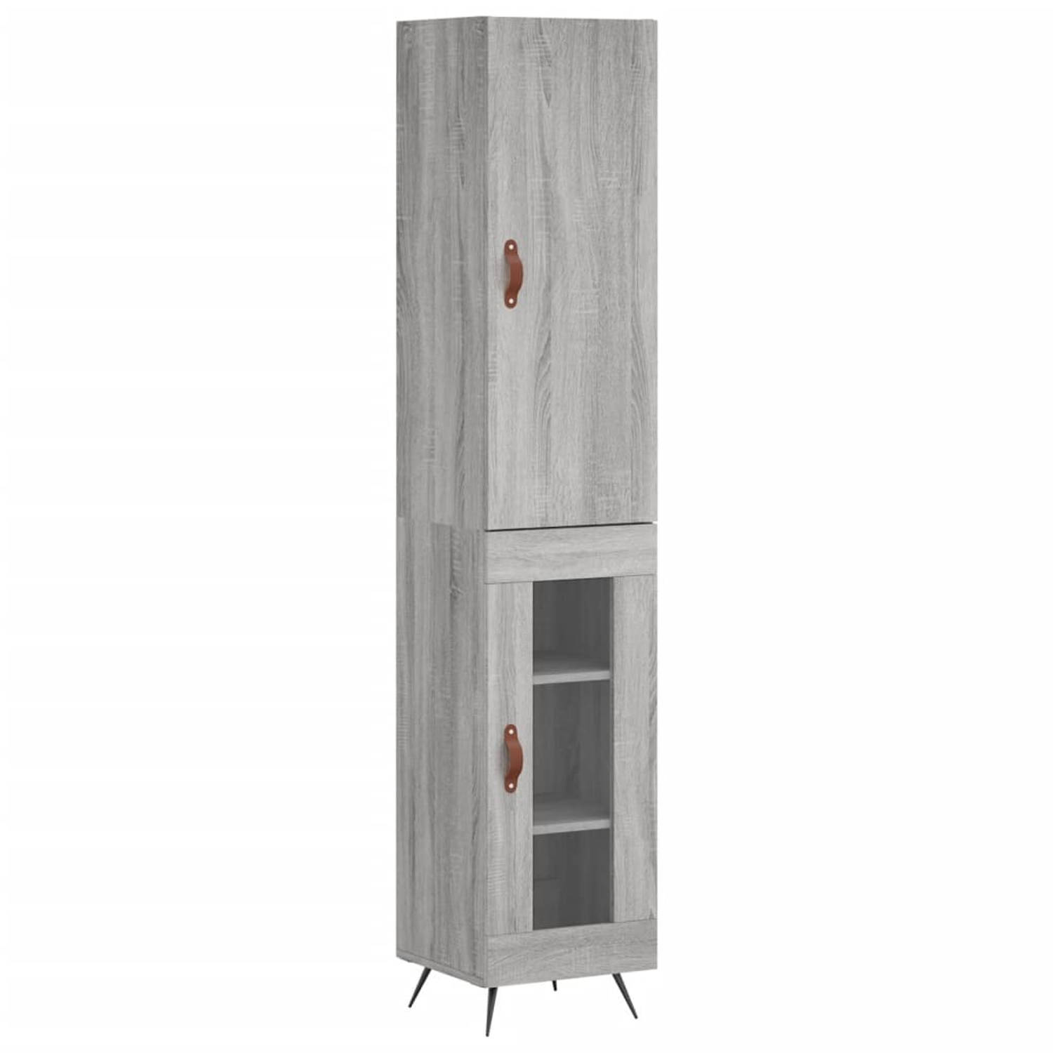 The Living Store-Hoge-kast-34-5x34x180-cm-bewerkt-hout-grijs-sonoma-eikenkleurig - Keukenkast