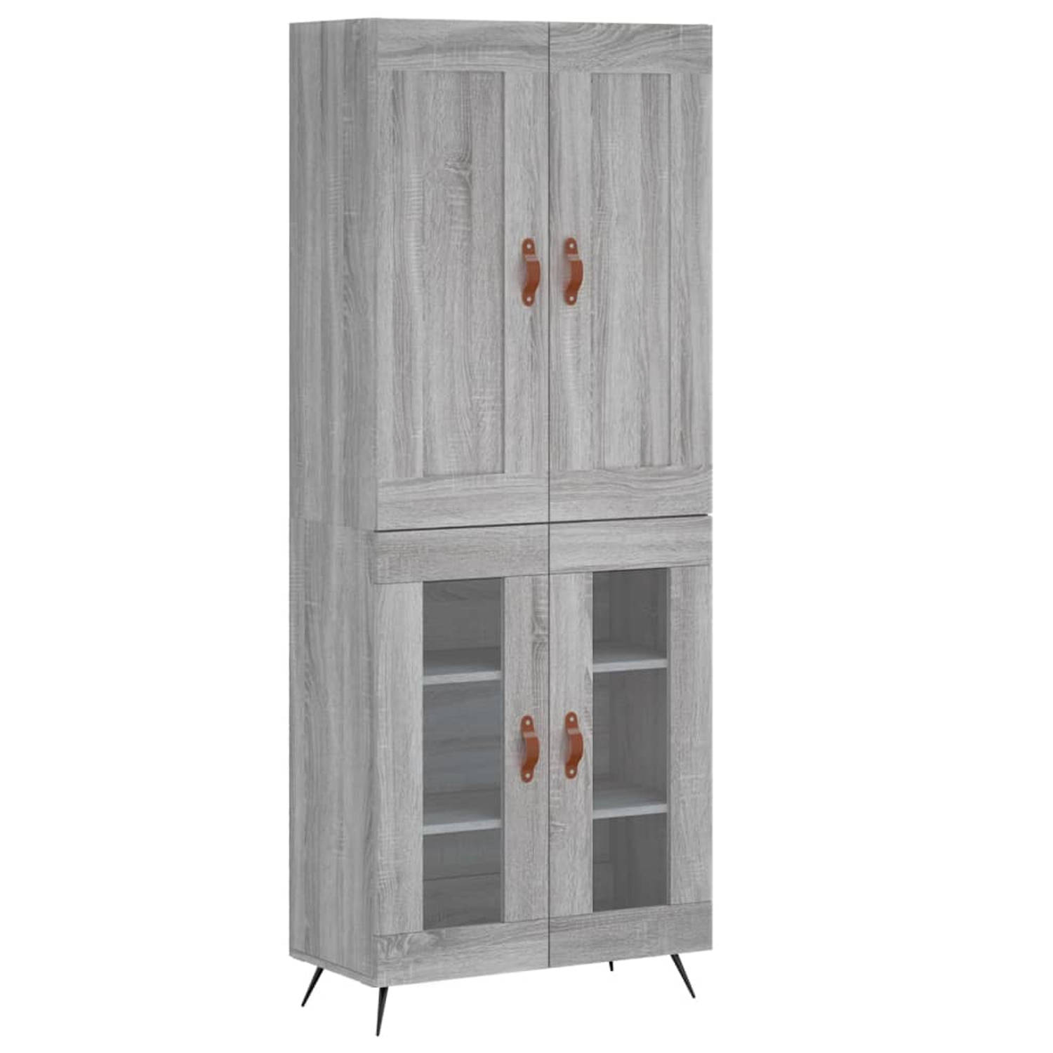 The Living Store Hoge Kast - Grijs Sonoma Eiken - 69.5 x 34 x 180 cm - Met Opbergruimte