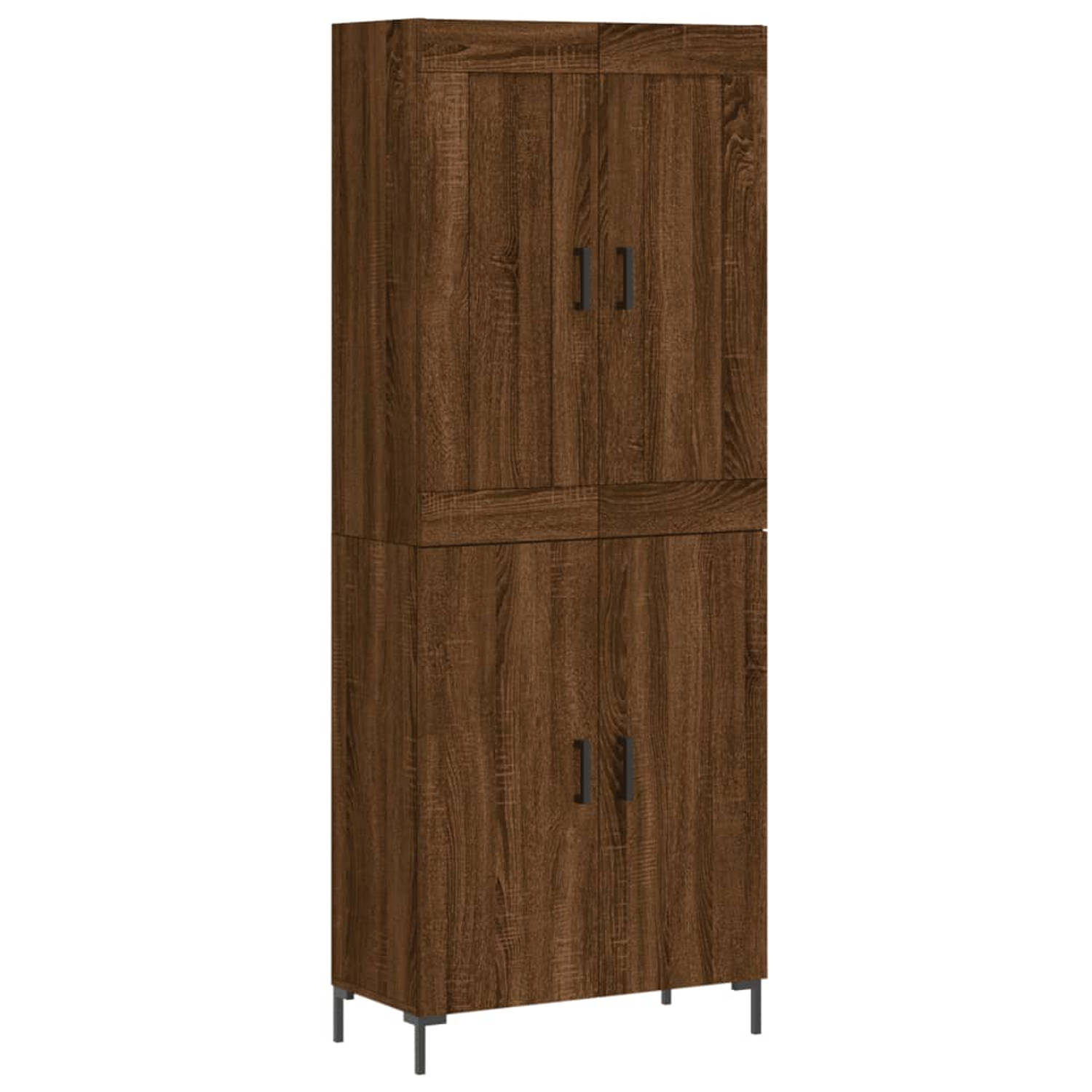 The Living Store-Hoge-kast-69-5x34x180-cm-bewerkt-hout-bruineikenkleurig - Keukenkast