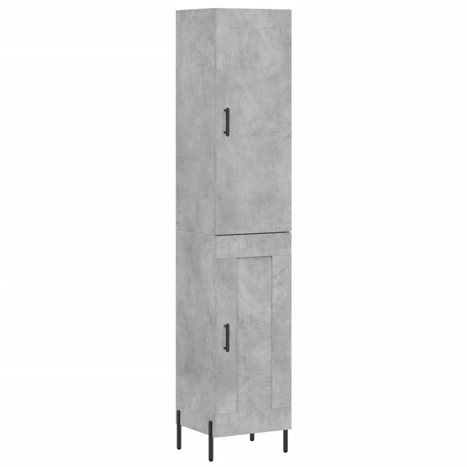 The Living Store-Hoge-kast-34-5x34x180-cm-bewerkt-hout-betongrijs - Keukenkast