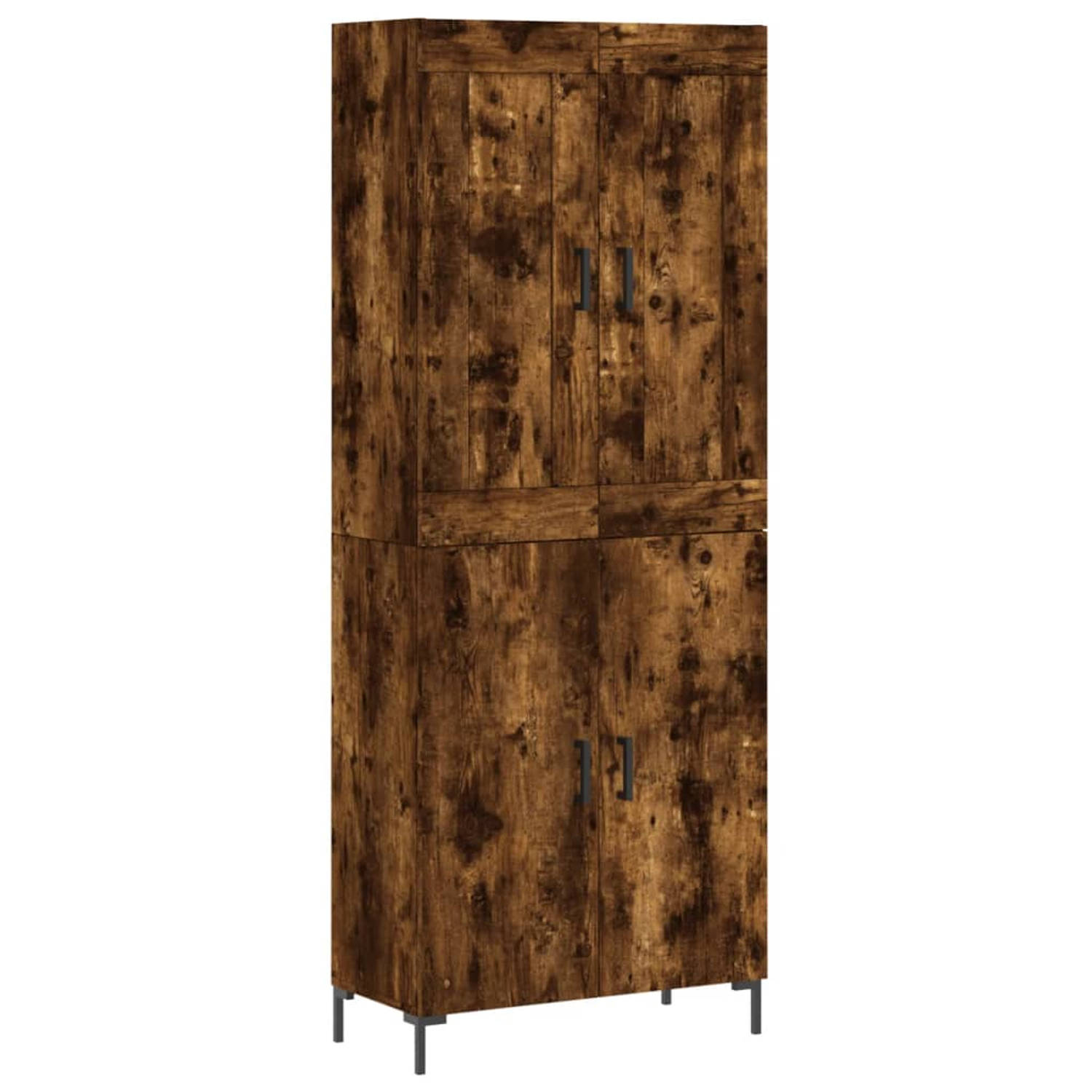 The Living Store-Hoge-kast-69-5x34x180-cm-bewerkt-hout-gerookt-eikenkleurig - Keukenkast