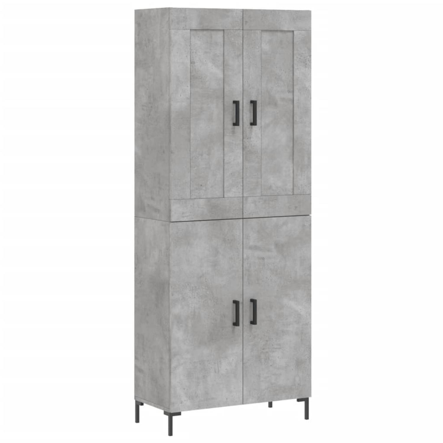 The Living Store-Hoge-kast-69-5x34x180-cm-bewerkt-hout-betongrijs - Keukenkast