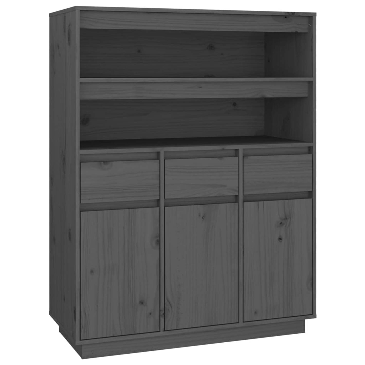 The Living Store Hoge kast 89x40x116-5 cm massief grenenhout grijs - Keukenkast