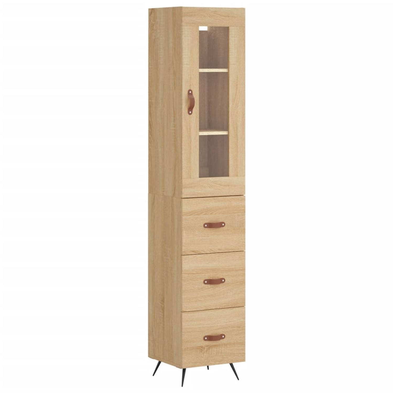 The Living Store Opbergkast - Hoge Kast Sonoma Eiken - 34.5 x 34 x 180 cm - Metalen Voeten