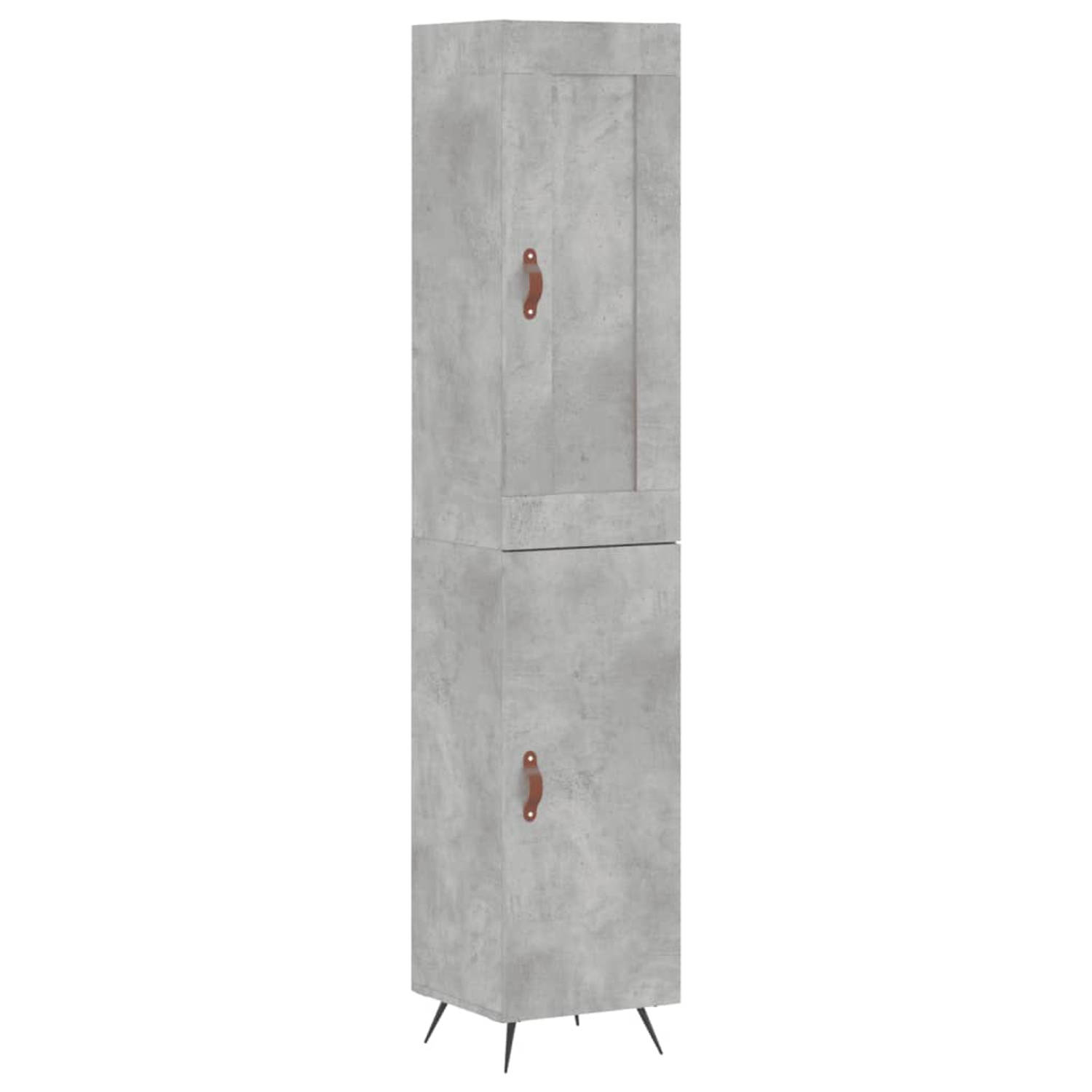 The Living Store-Hoge-kast-34-5x34x180-cm-bewerkt-hout-betongrijs - Keukenkast