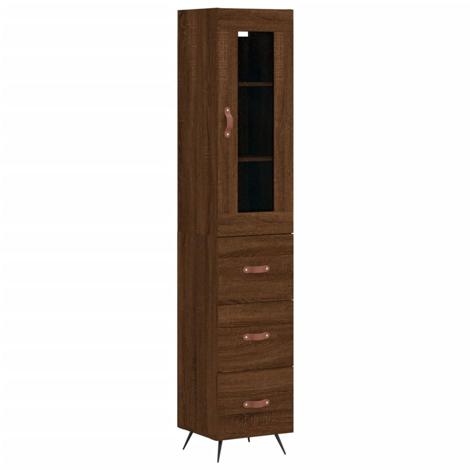 The Living Store-Hoge-kast-34-5x34x180-cm-bewerkt-hout-bruineikenkleurig - Keukenkast