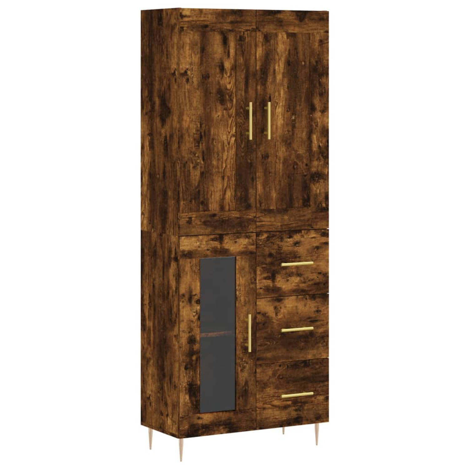 The Living Store-Hoge-kast-69-5x34x180-cm-bewerkt-hout-gerookt-eikenkleurig - Keukenkast